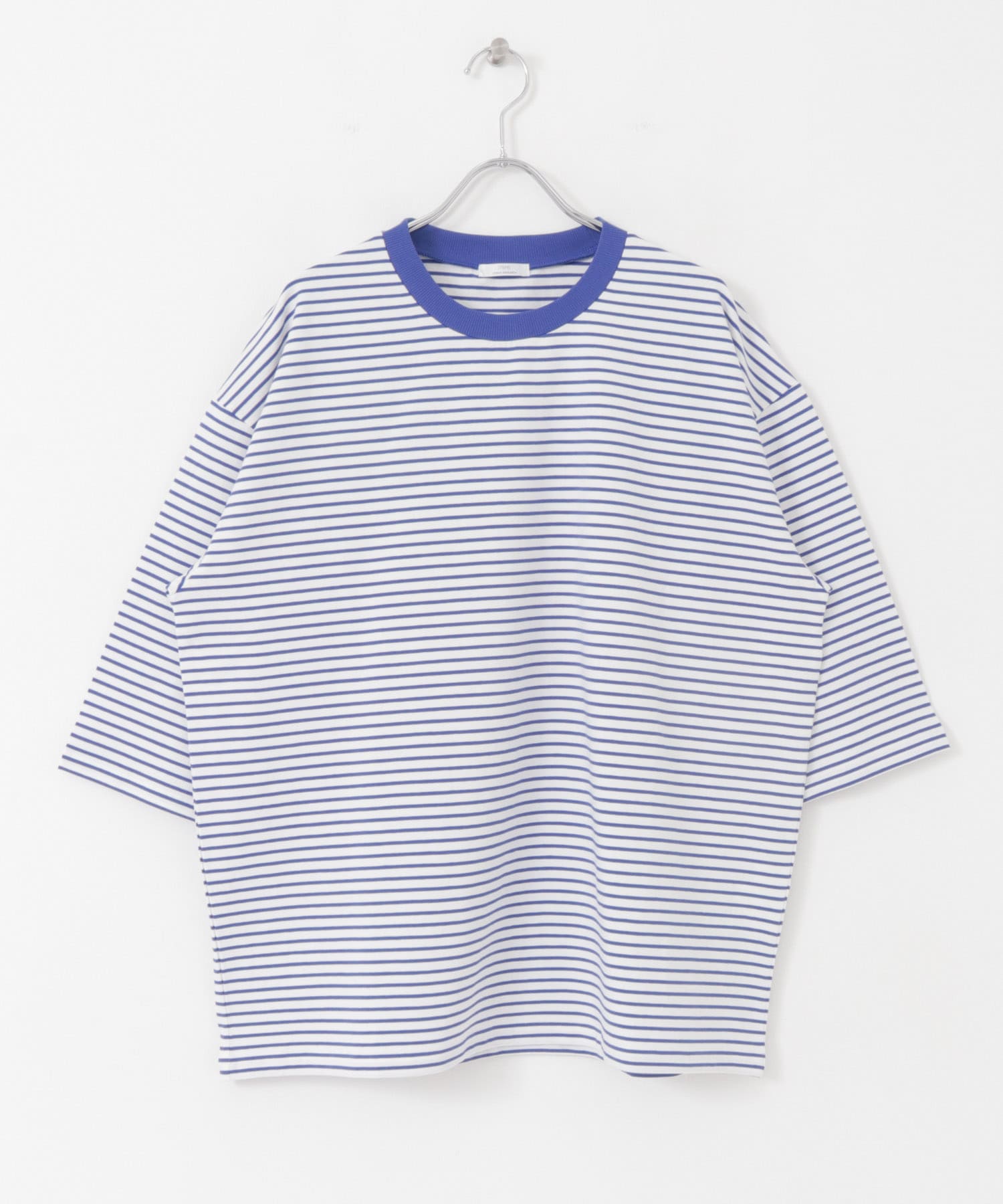 クルーネックハンソデTEE WHT×BLU S
