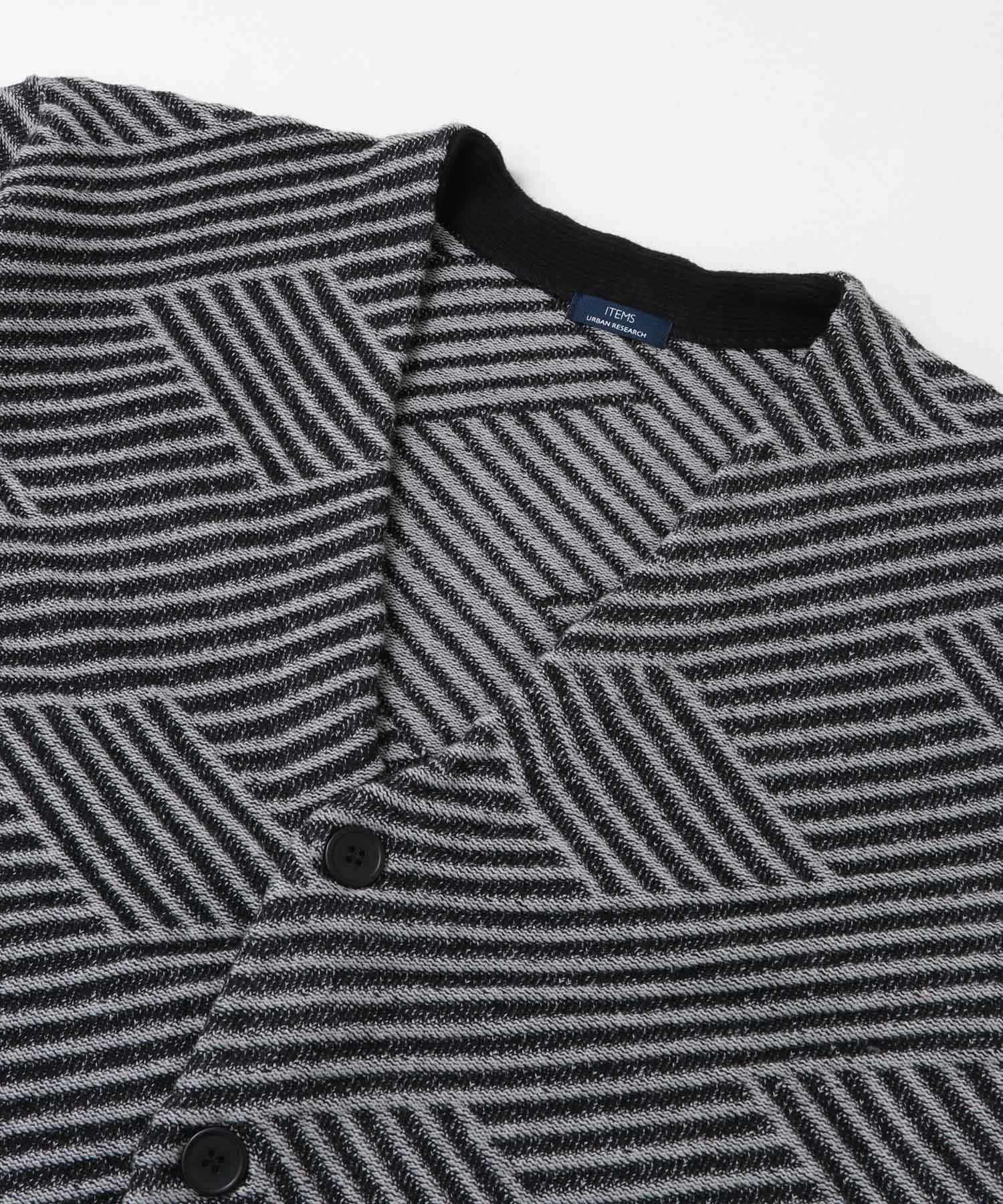 マシンウォッシャブルバイヤスジオメ ニットカーディガン BLK M