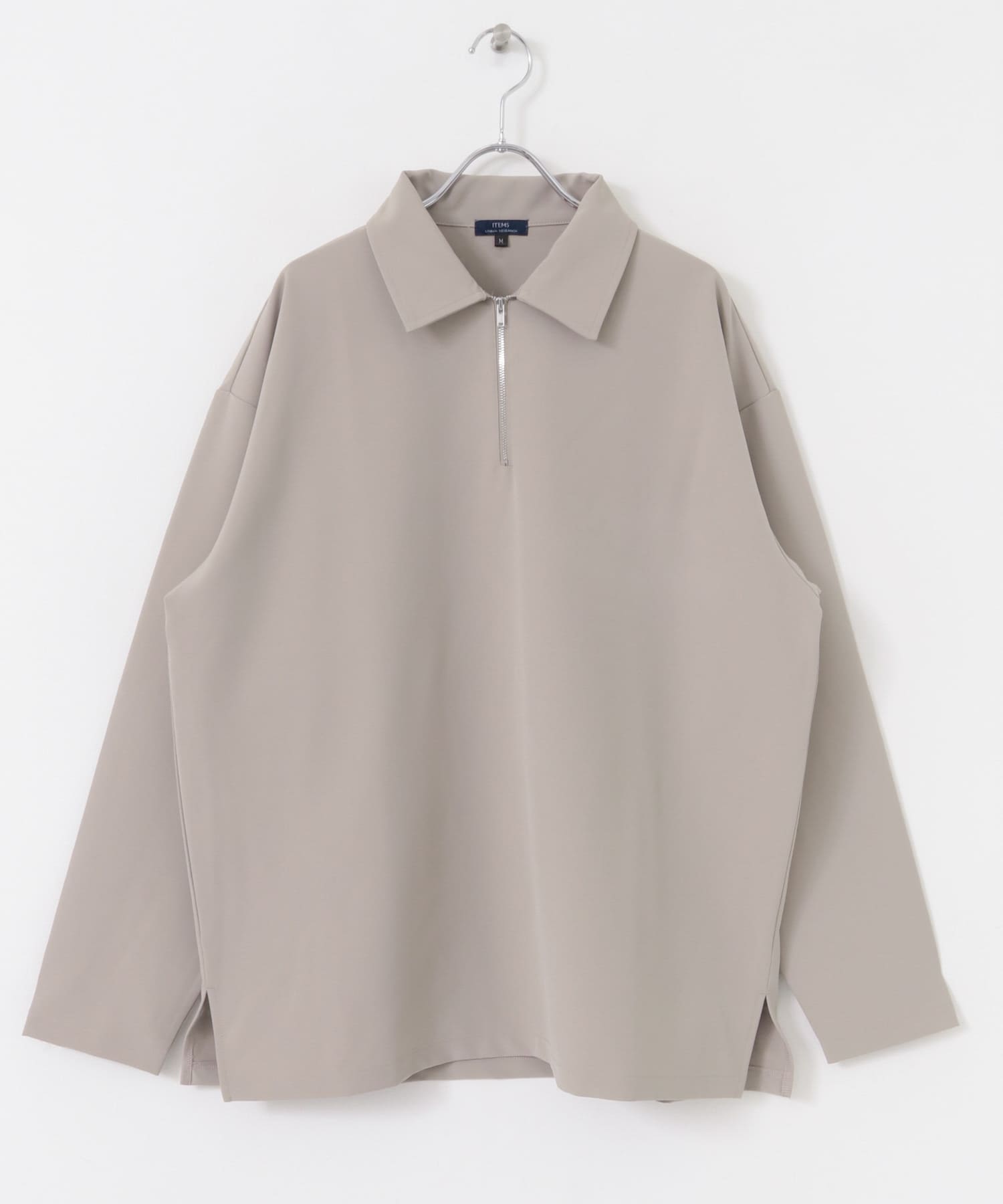 ストレッチ布帛 ハーフジップ長袖シャツ GREIGE M