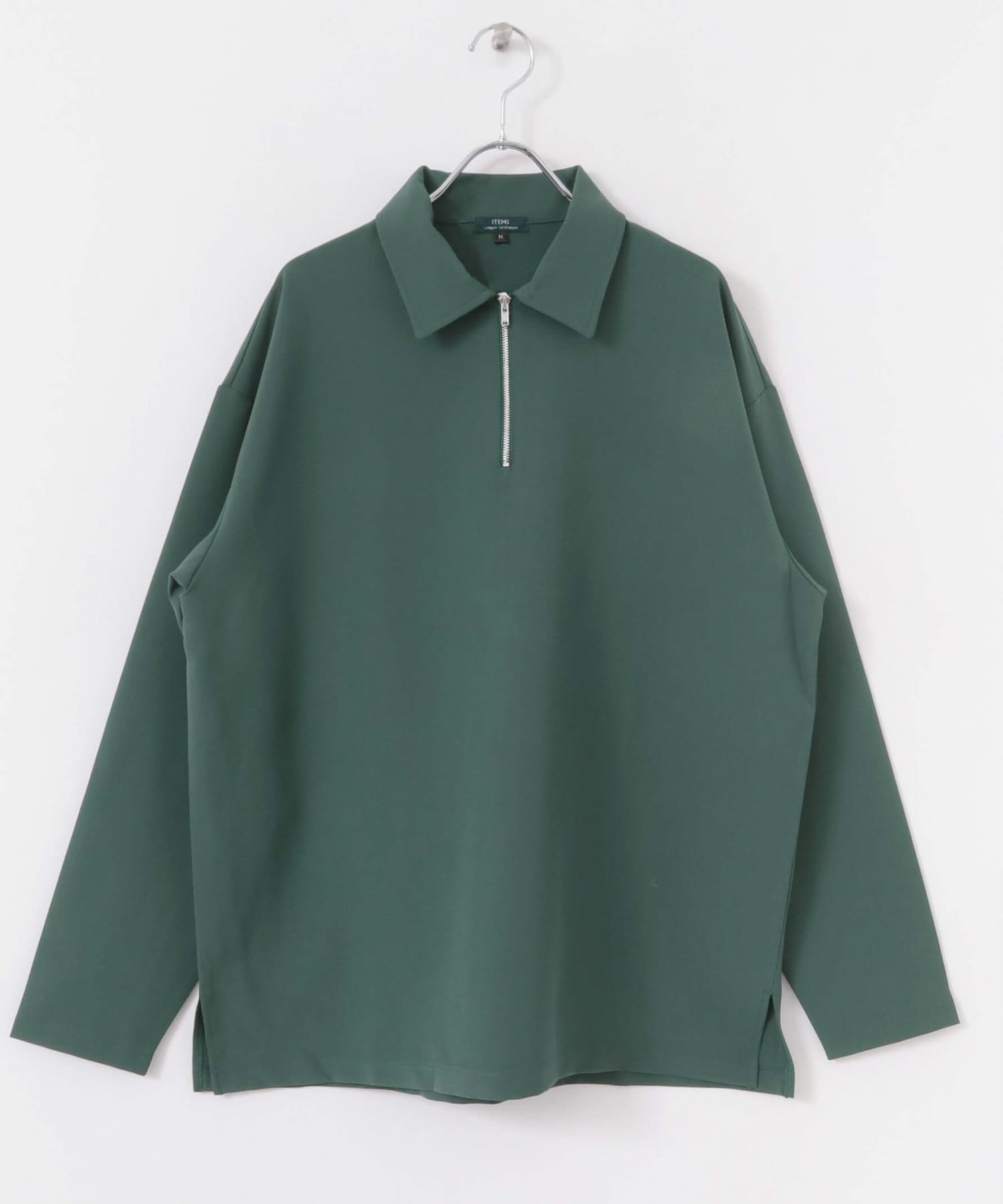 ストレッチ布帛 ハーフジップ長袖シャツ GRN M