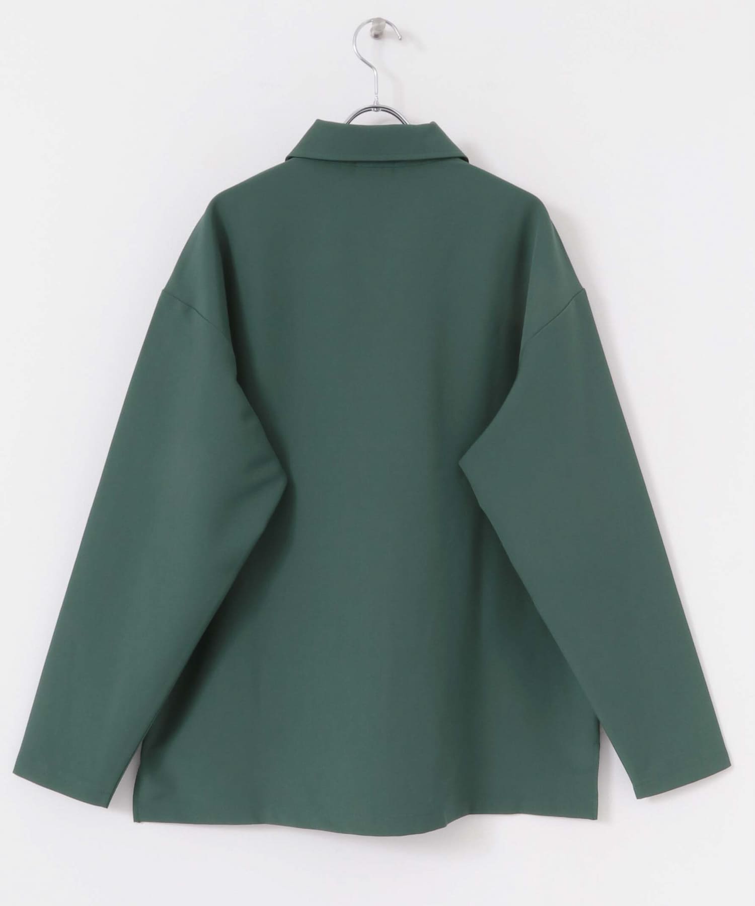 ストレッチ布帛 ハーフジップ長袖シャツ GRN M