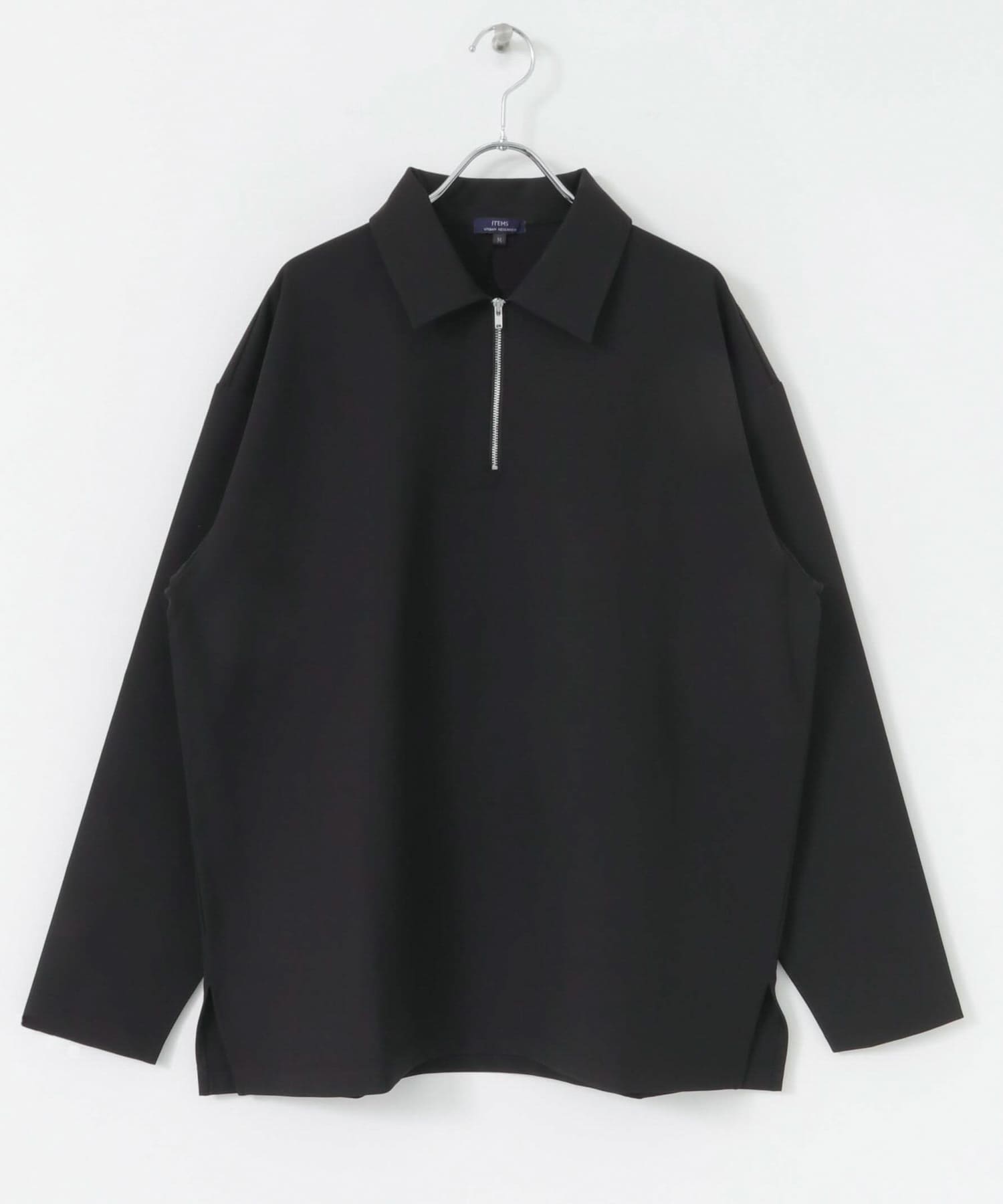ストレッチ布帛 ハーフジップ長袖シャツ BLK M