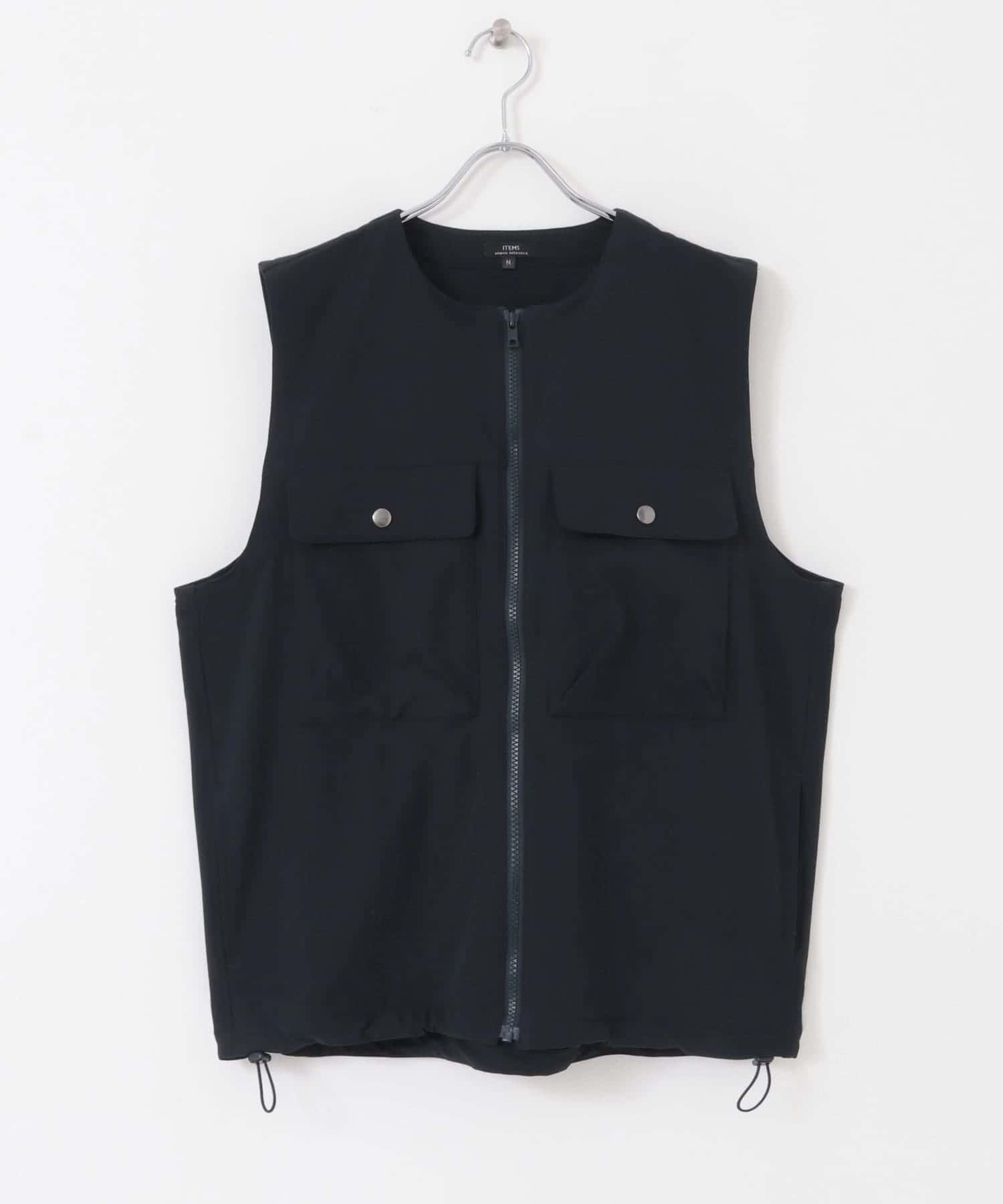 撥水×ストレッチ ナイロンノーカラーベスト NVY M
