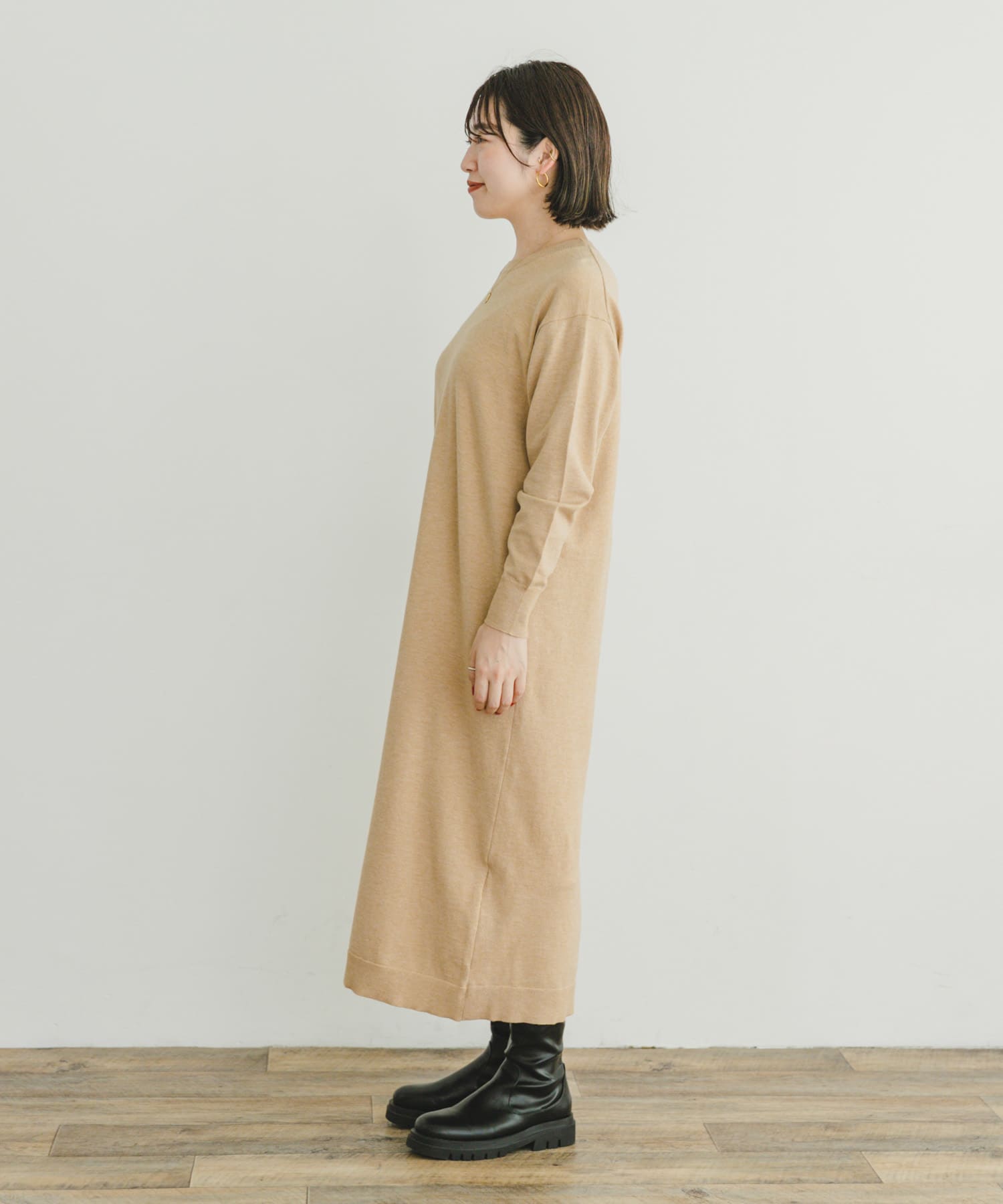 ガラベストセットニットワンピース BEG FREE