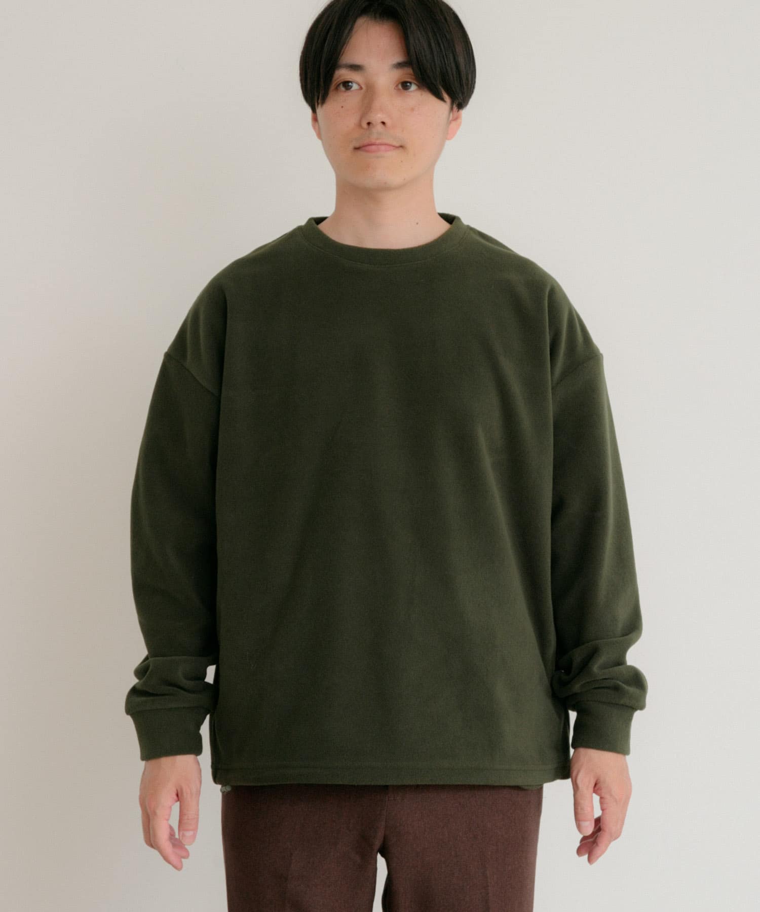 裾ドロスト フリース クルーネック プルオーバー GRN L