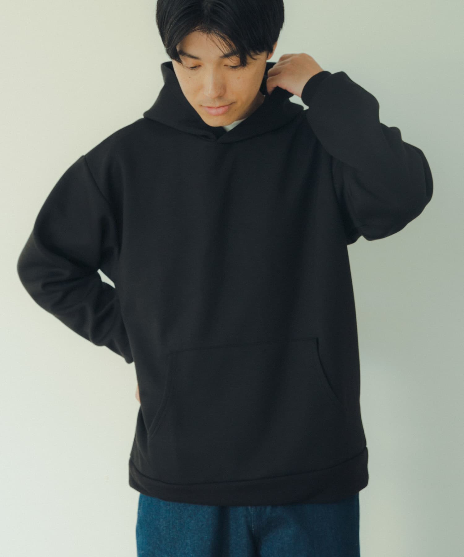 TRストレッチダンボール プルオーバーパーカー BLK M