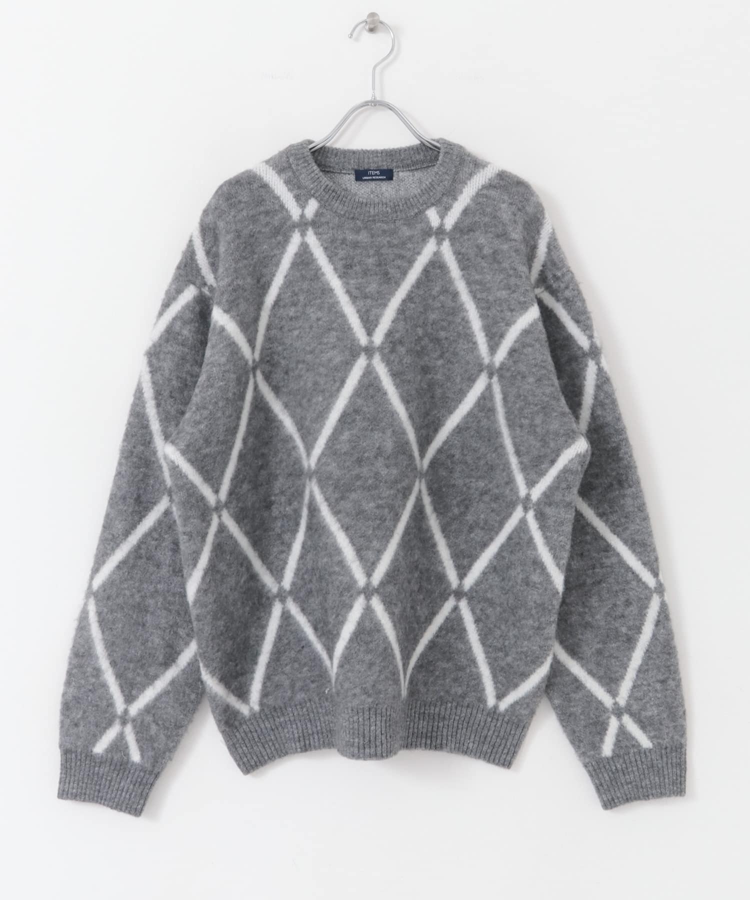 ウォッシャブル ラインダイヤ シャギーニット GRY M
