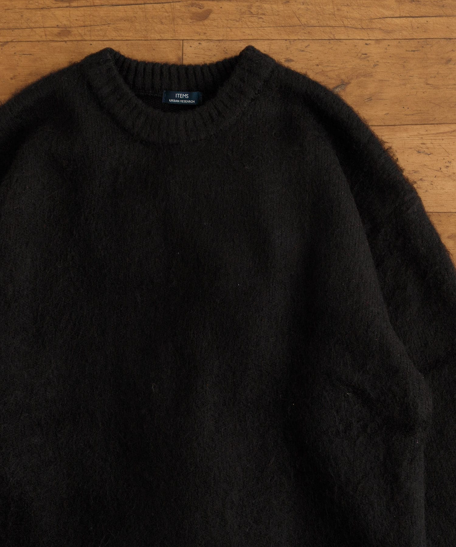 ジャガードクルーネックプルオーバーニット BLK M