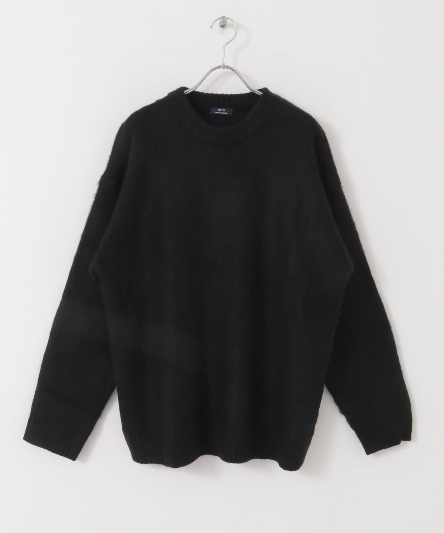 ジャガードクルーネックプルオーバーニット BLK M