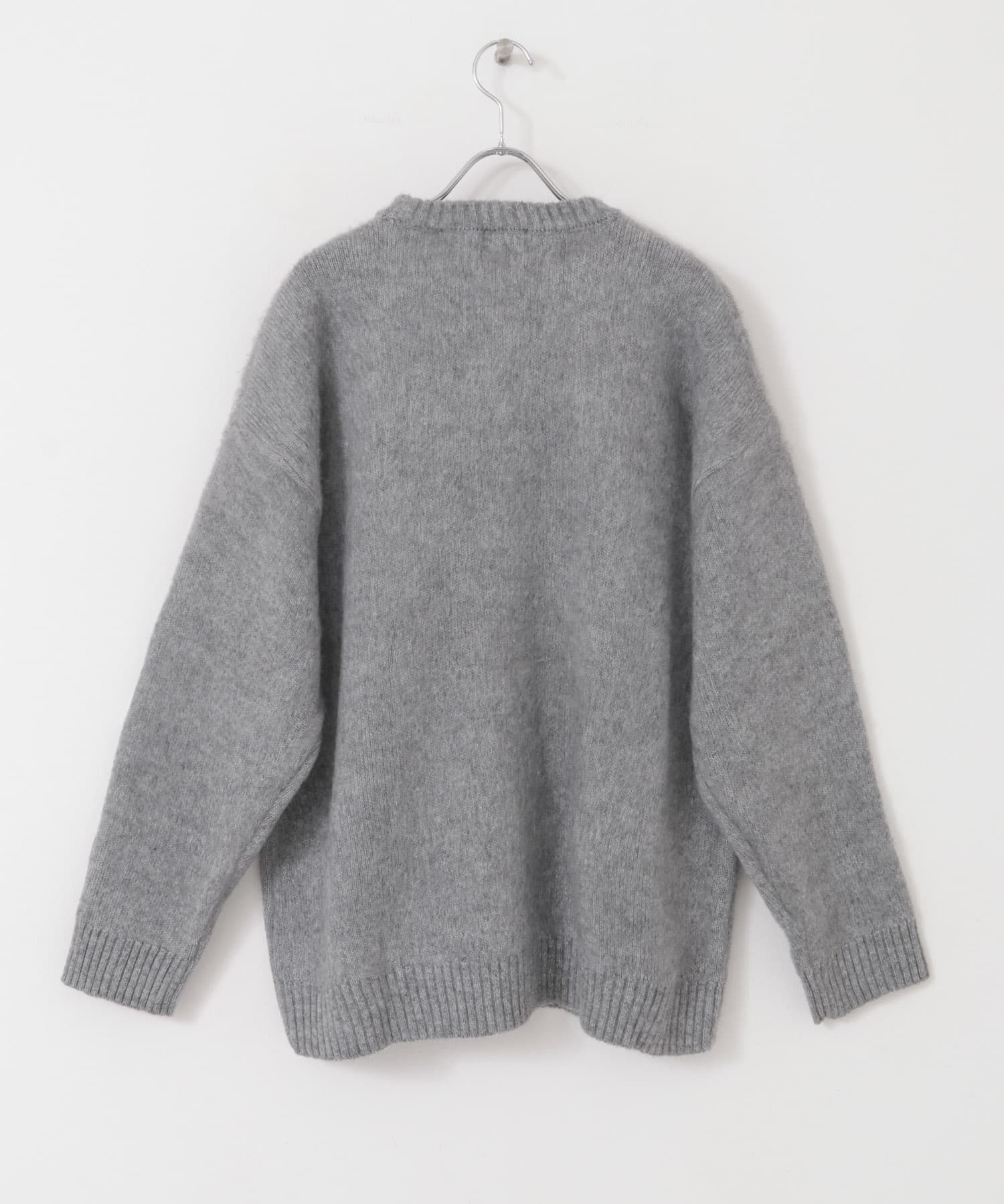 ジャガードクルーネックプルオーバーニット GRY M