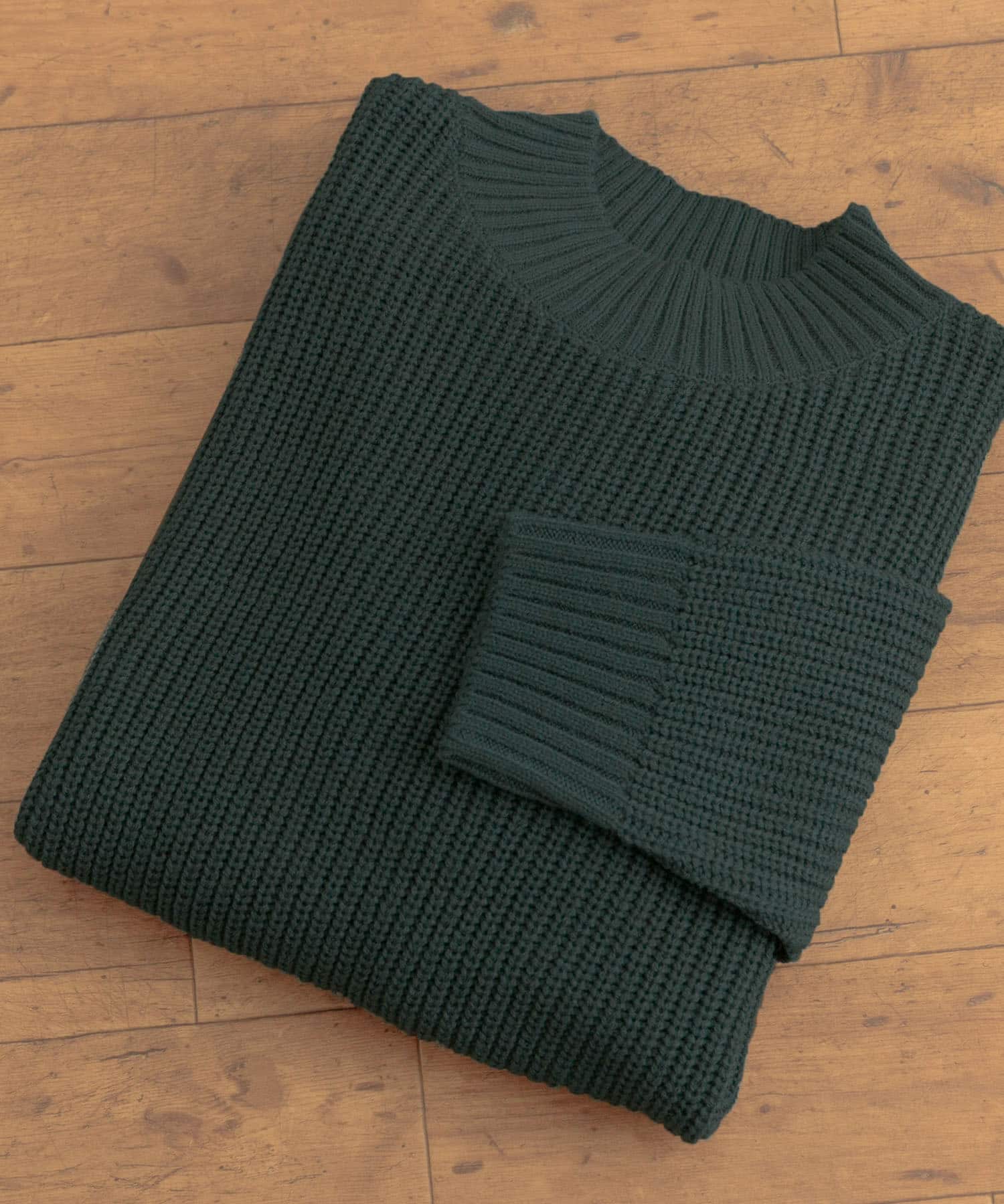 マシンウォッシャブル 片畦モックネックニット