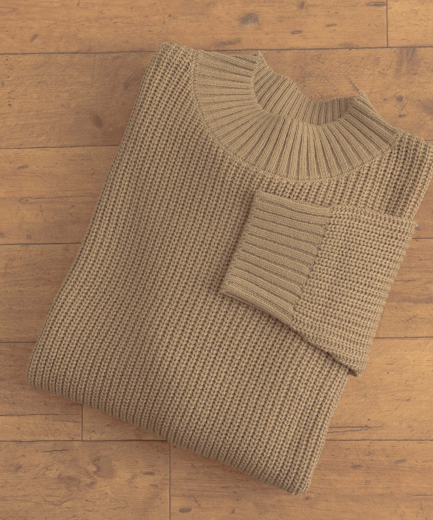 マシンウォッシャブル 片畦モックネックニット