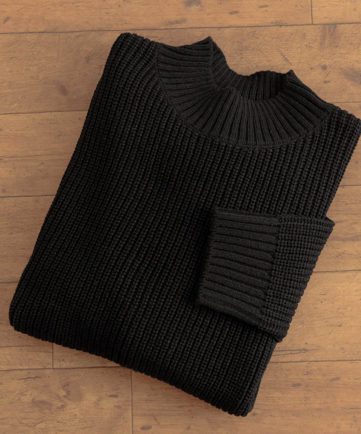 マシンウォッシャブル 片畦モックネックニット BLK M