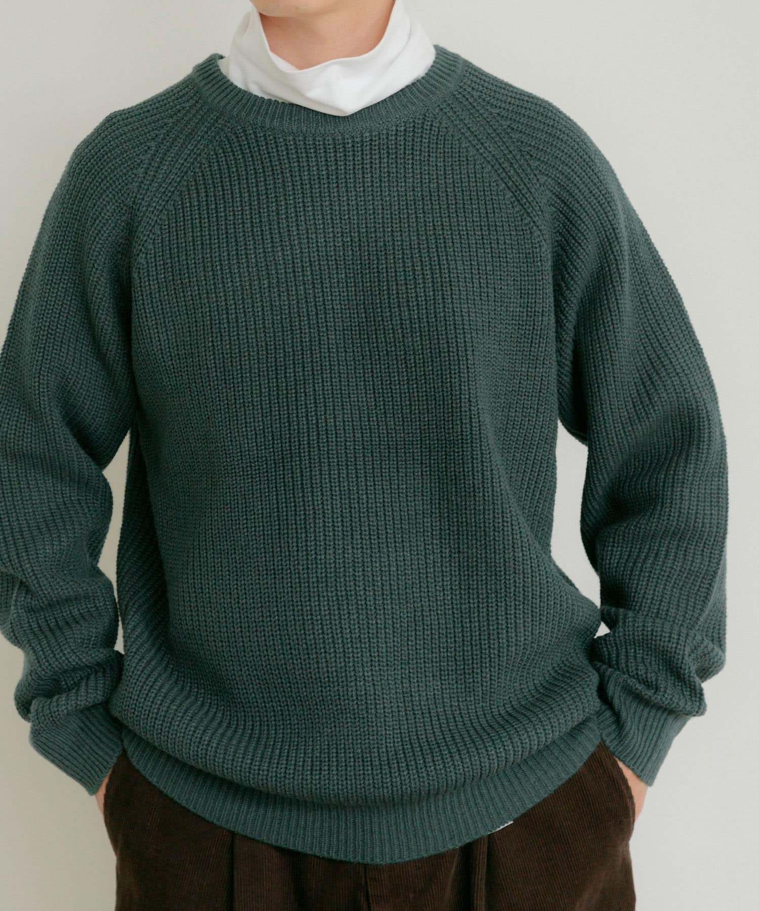 マシンウォッシャブル 片畦クルーネックニット