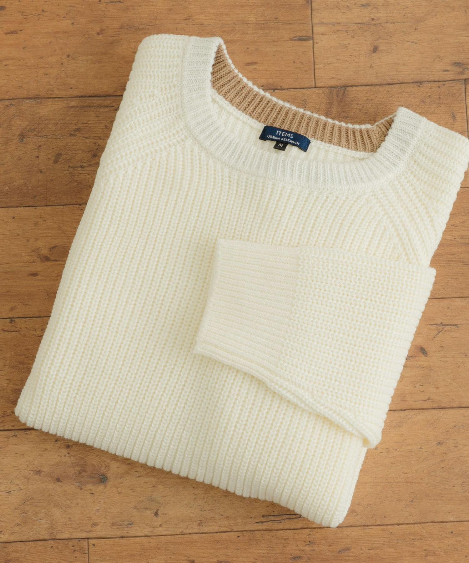 マシンウォッシャブル 片畦クルーネックニット
