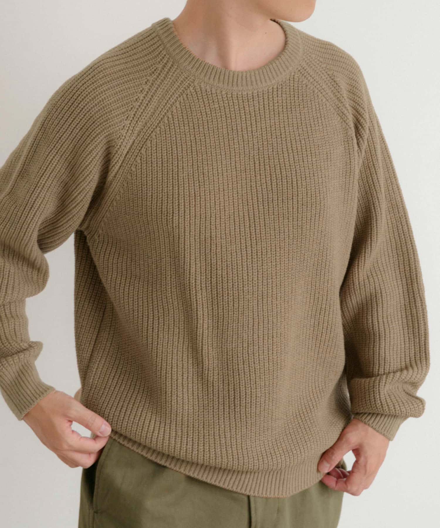 マシンウォッシャブル 片畦クルーネックニット