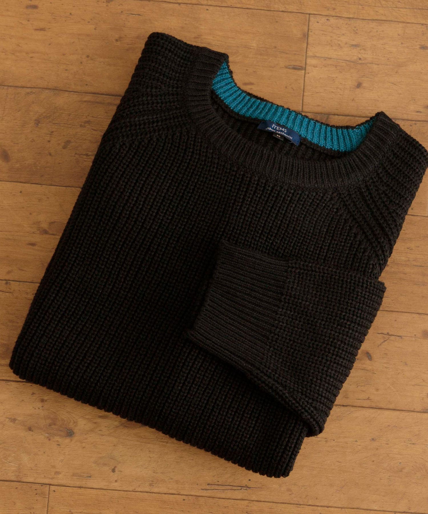 マシンウォッシャブル 片畦クルーネックニット BLK M
