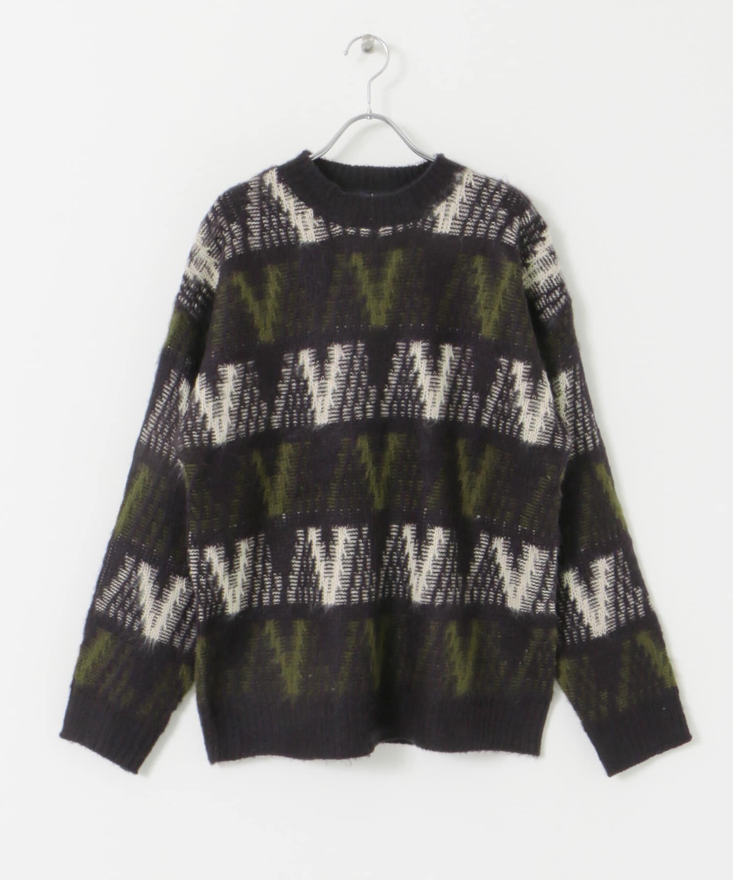 ジオメジャカード クルーネックニット NVY M