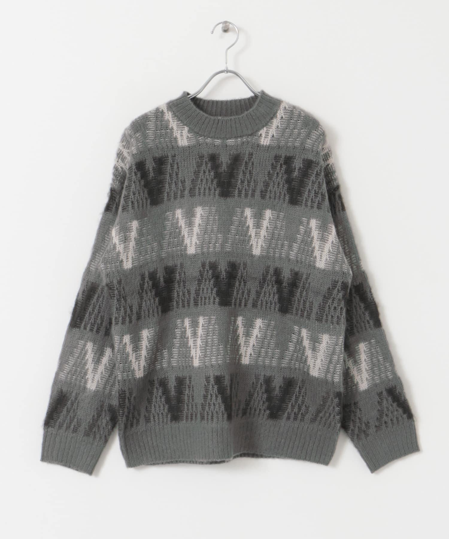 ジオメジャカード クルーネックニット GRY M