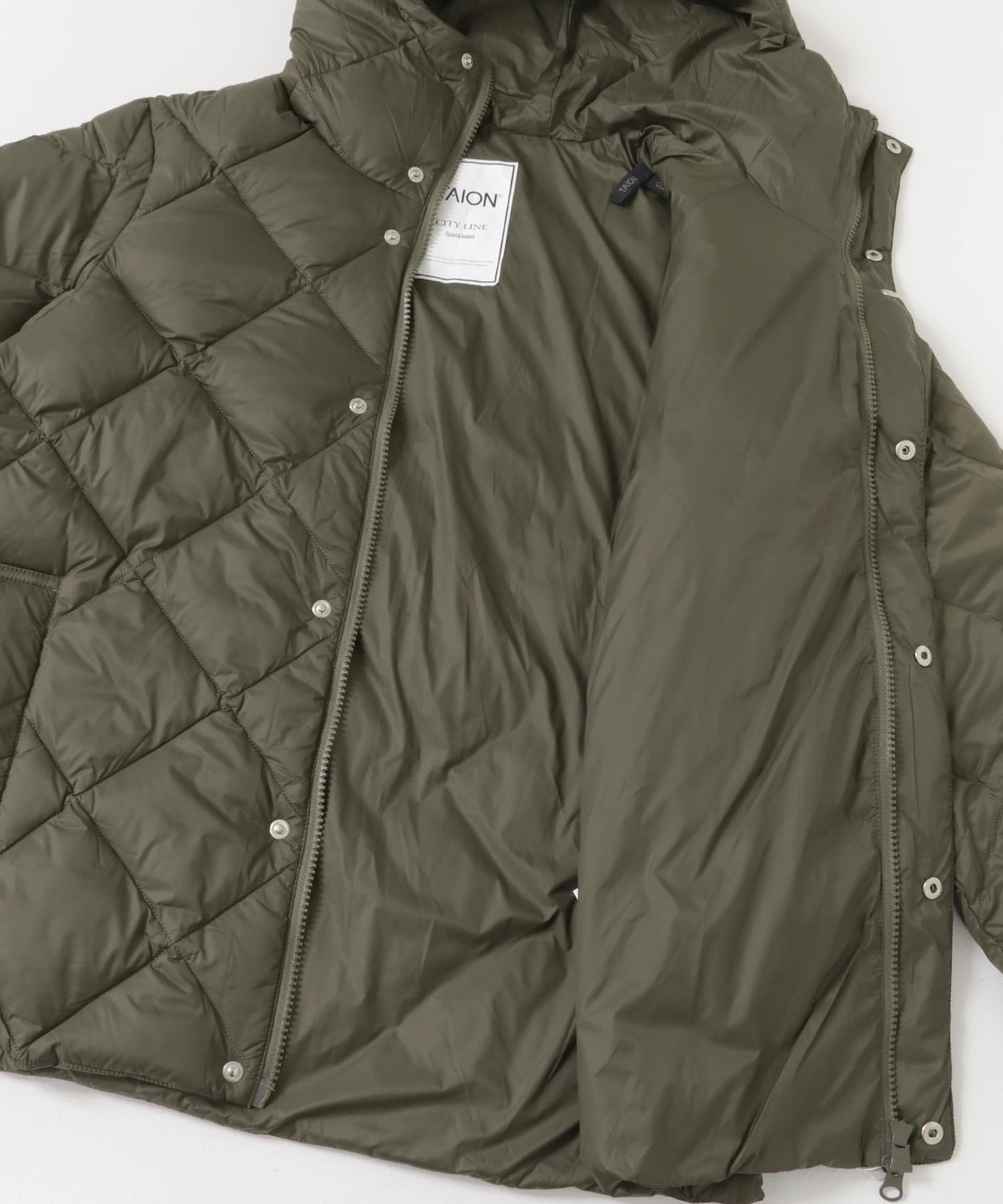 TAION　PACKABLE HOOD DOWN JACKET OLV M