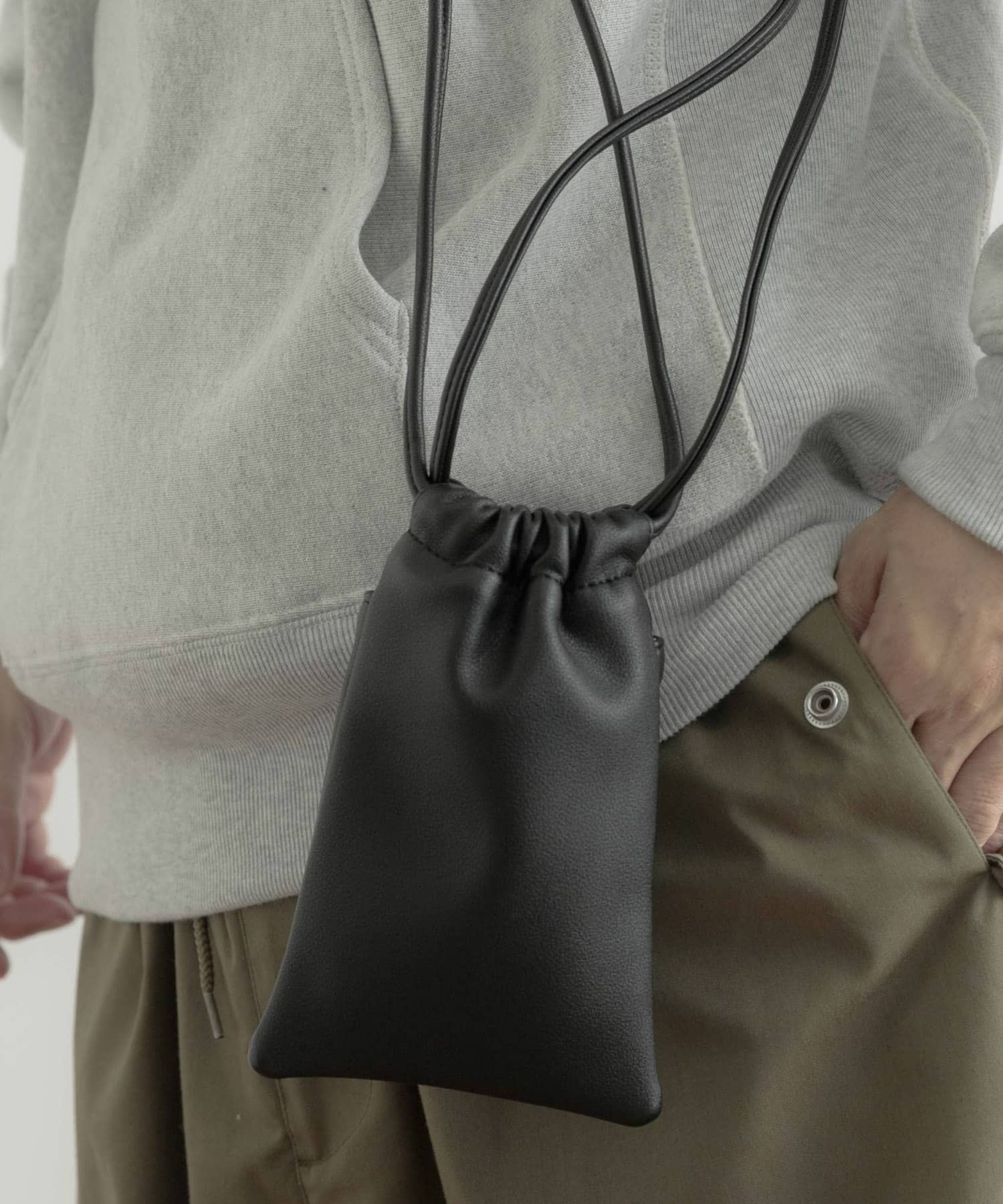 フェイクレザー ミニショルダー BAG BLK -