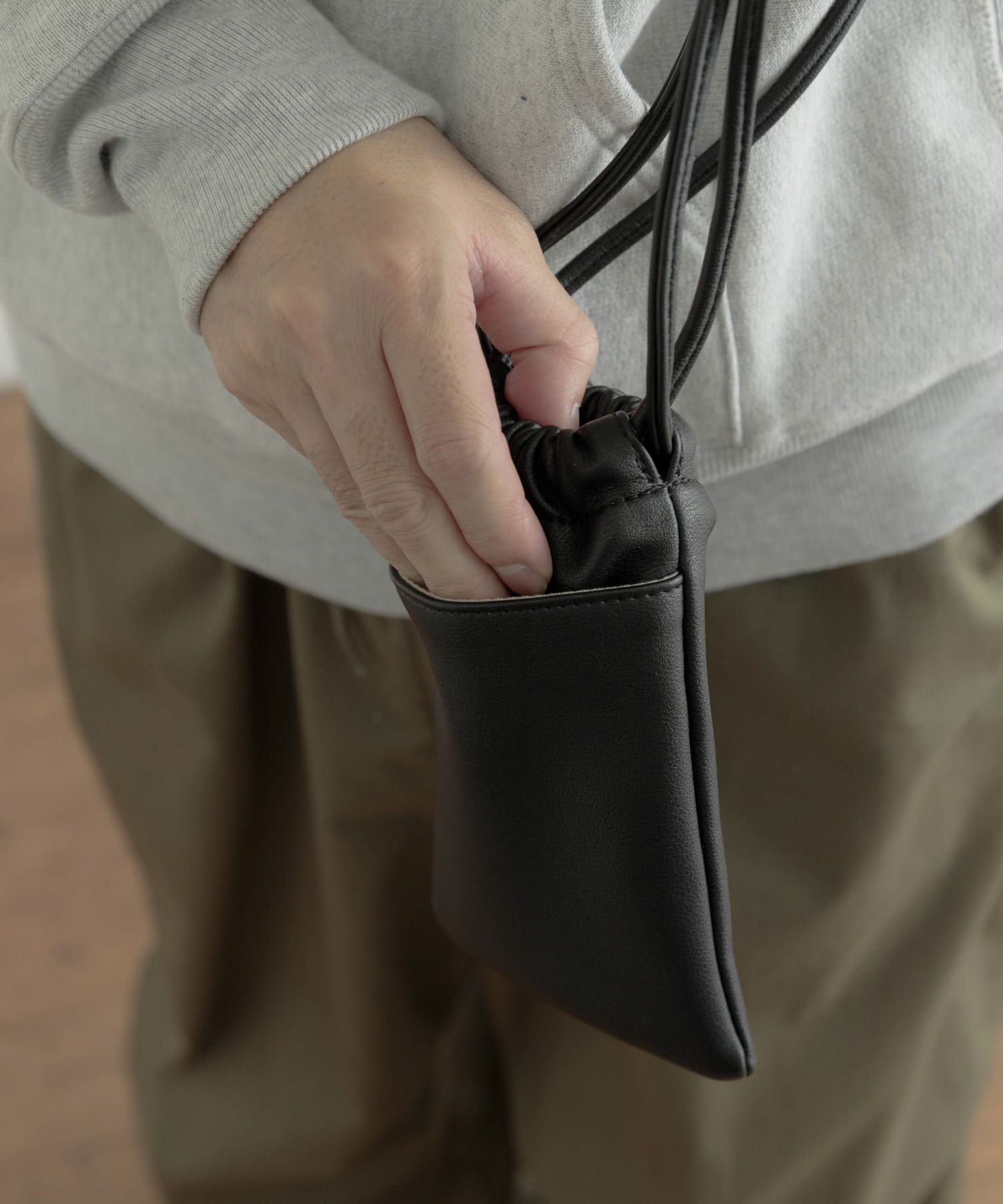 フェイクレザー ミニショルダー BAG BLK -