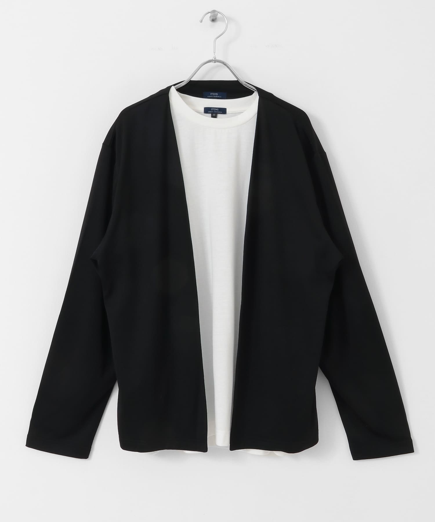 カットソーカーディガン+半袖Tシャツ 2セット BLK M
