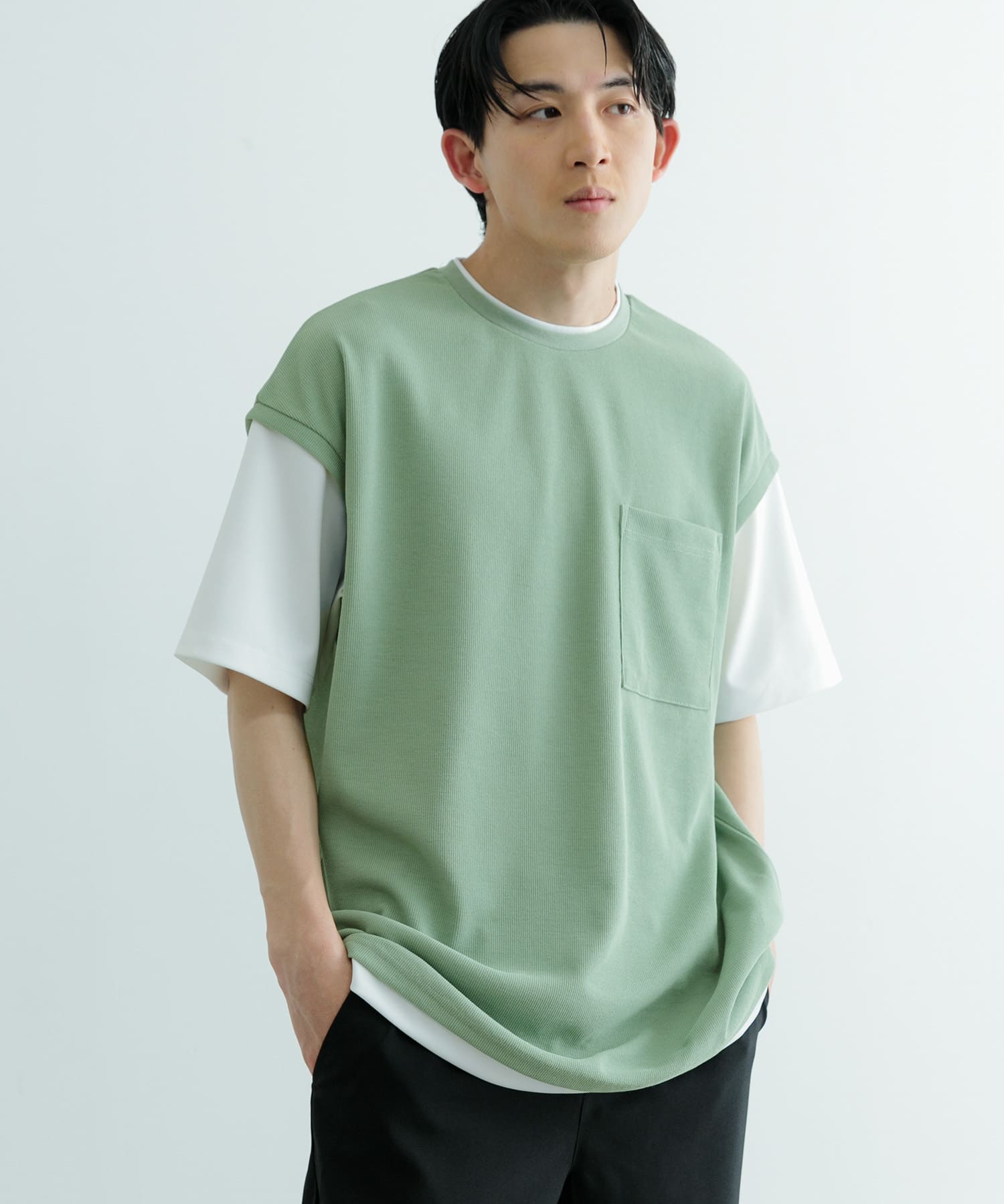 高機能サーマルフェイクレイヤードトップス(L GRN): トップス｜URBAN