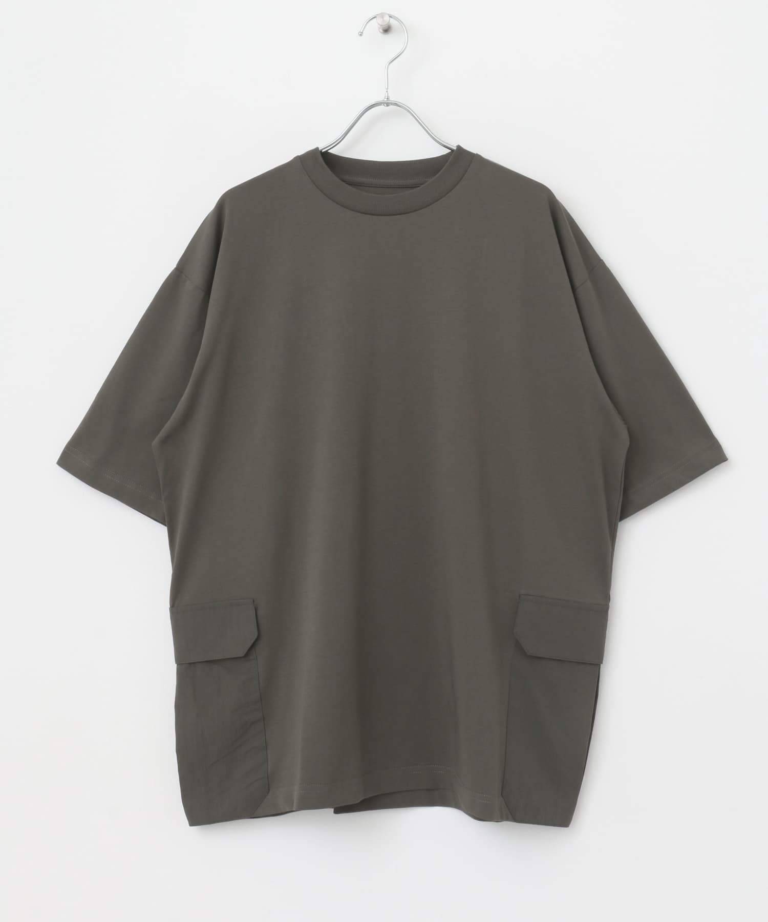 『XLサイズあり』サイドポケットキリカエ クルーネックTシャツ CHA M