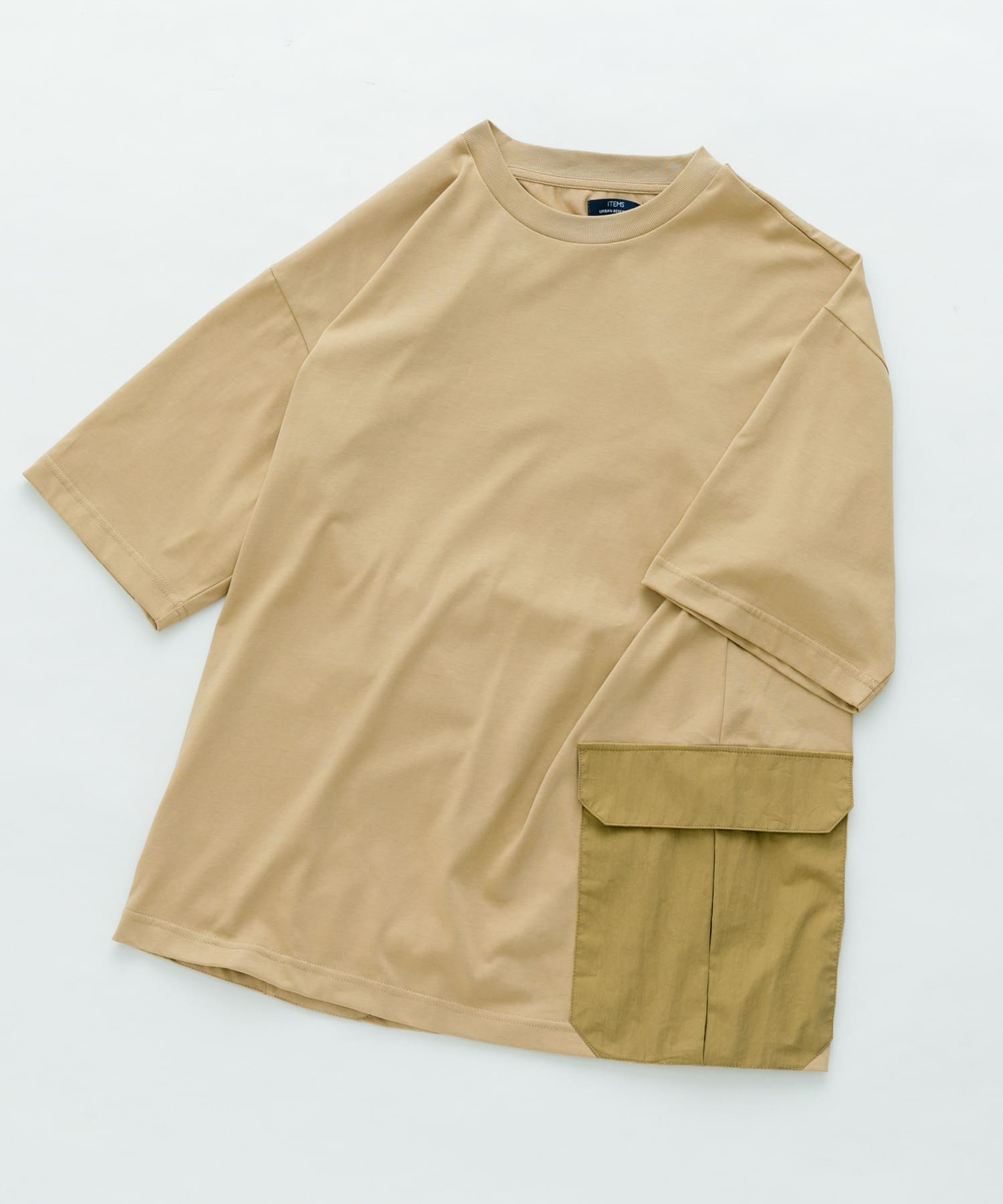 『XLサイズあり』サイドポケットキリカエ クルーネックTシャツ BEG M