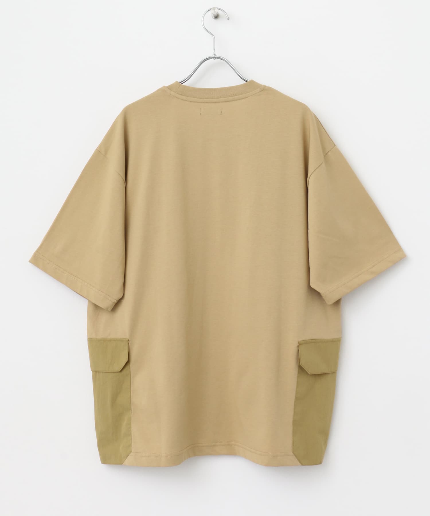 『XLサイズあり』サイドポケットキリカエ クルーネックTシャツ BEG M