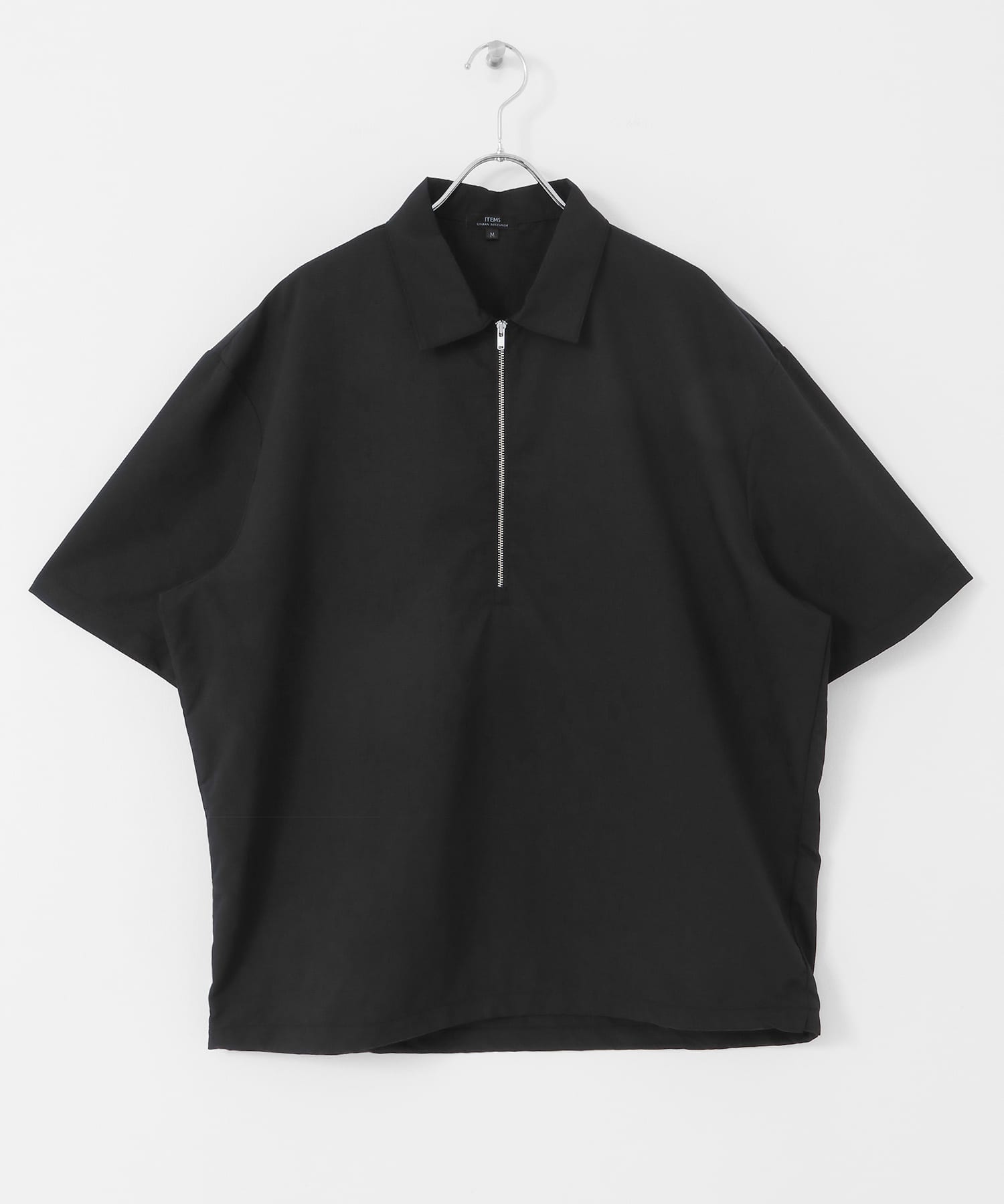 『UVカット』クールタッチナイロン ハーフジップ プルオーバーシャツ BLK M
