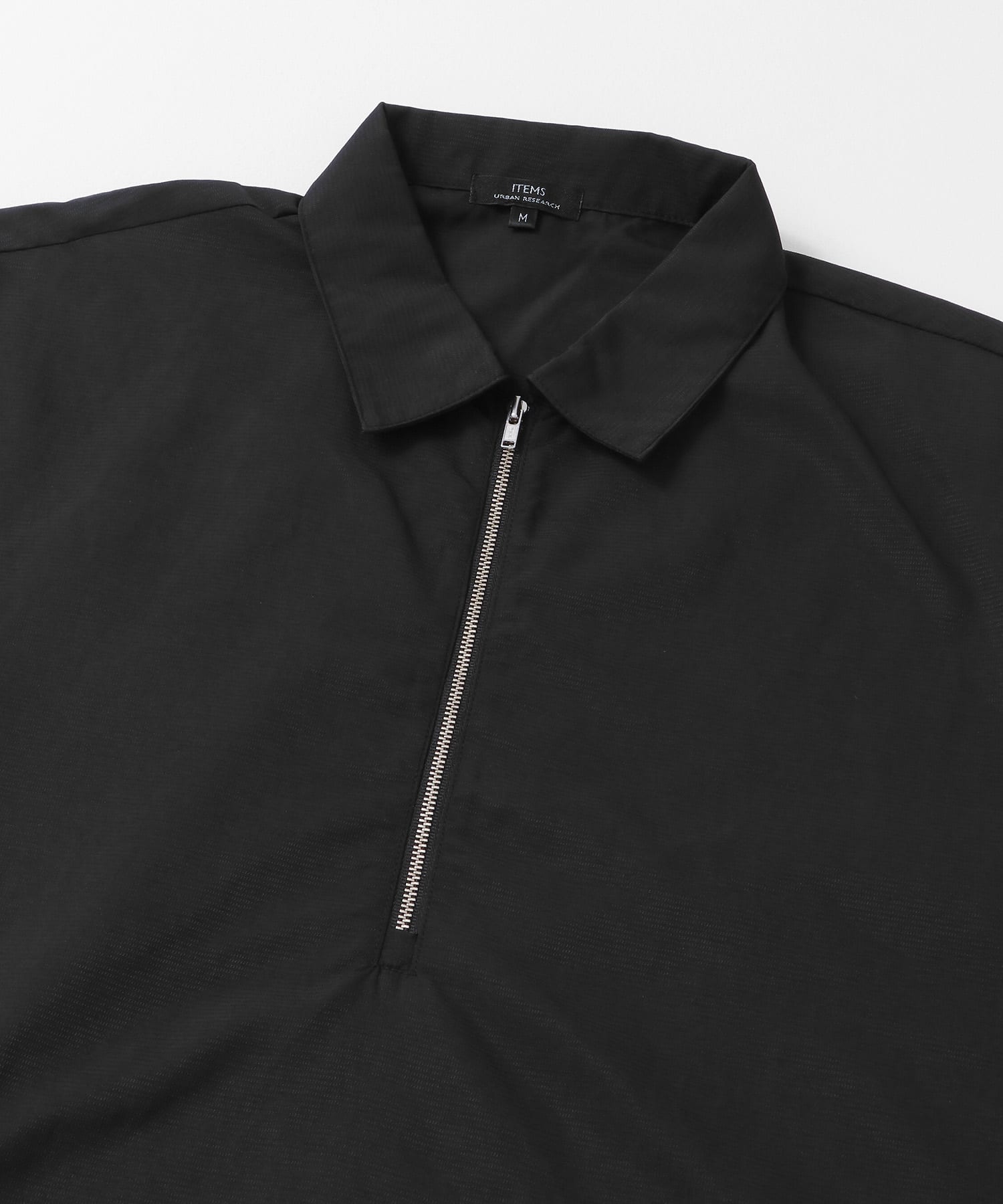 『UVカット』クールタッチナイロン ハーフジップ プルオーバーシャツ BLK M