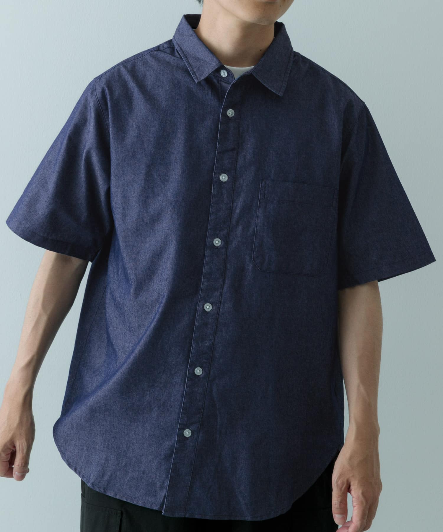 TCインディゴレギュラーカラー半袖シャツ