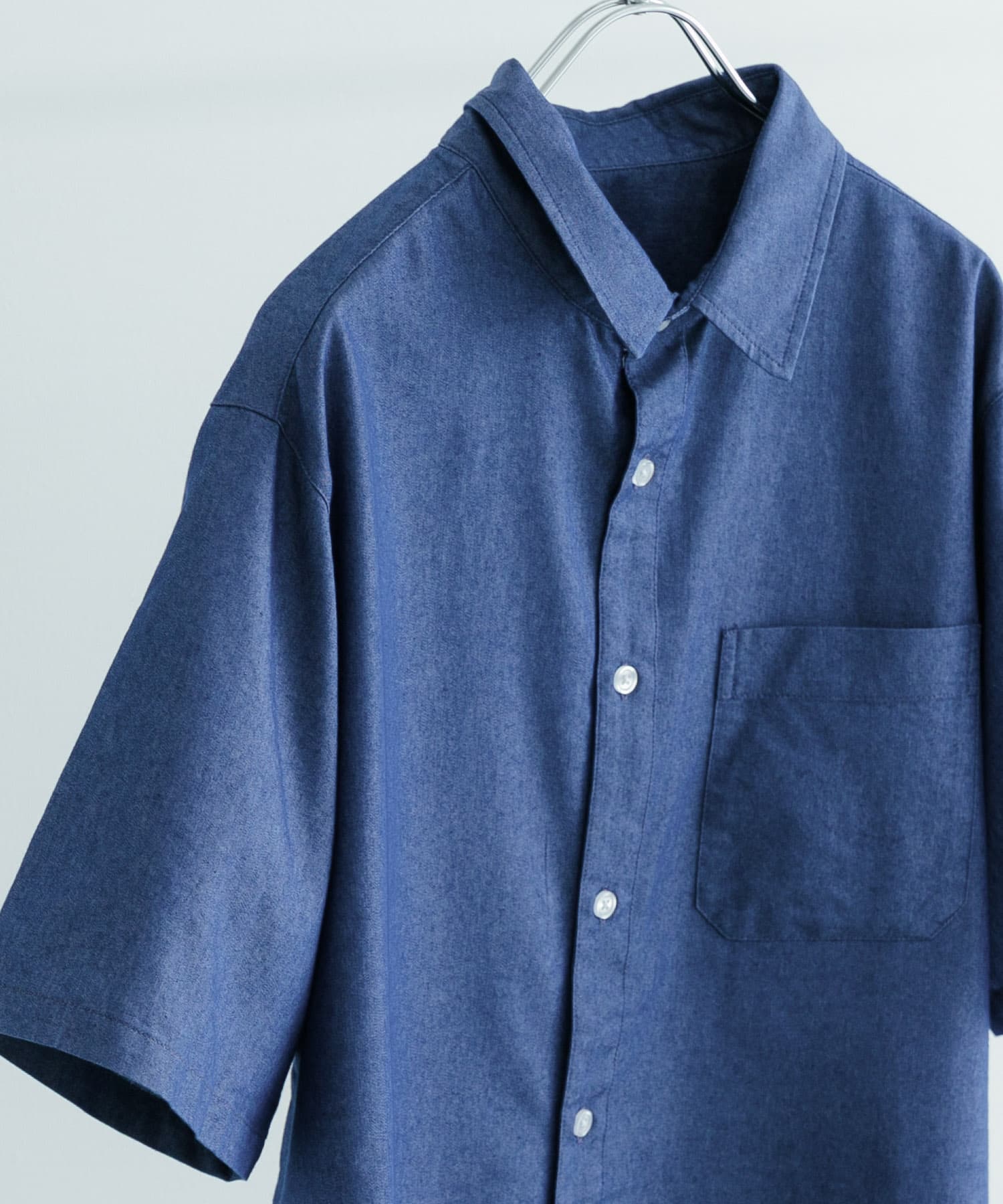 TCインディゴ レギュラーカラー半袖シャツ BLU M