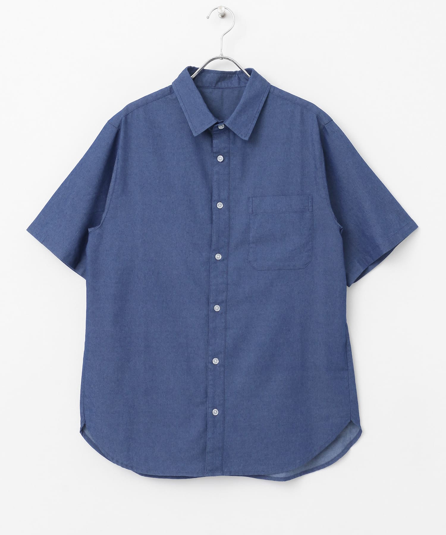 TCインディゴ レギュラーカラー半袖シャツ BLU M