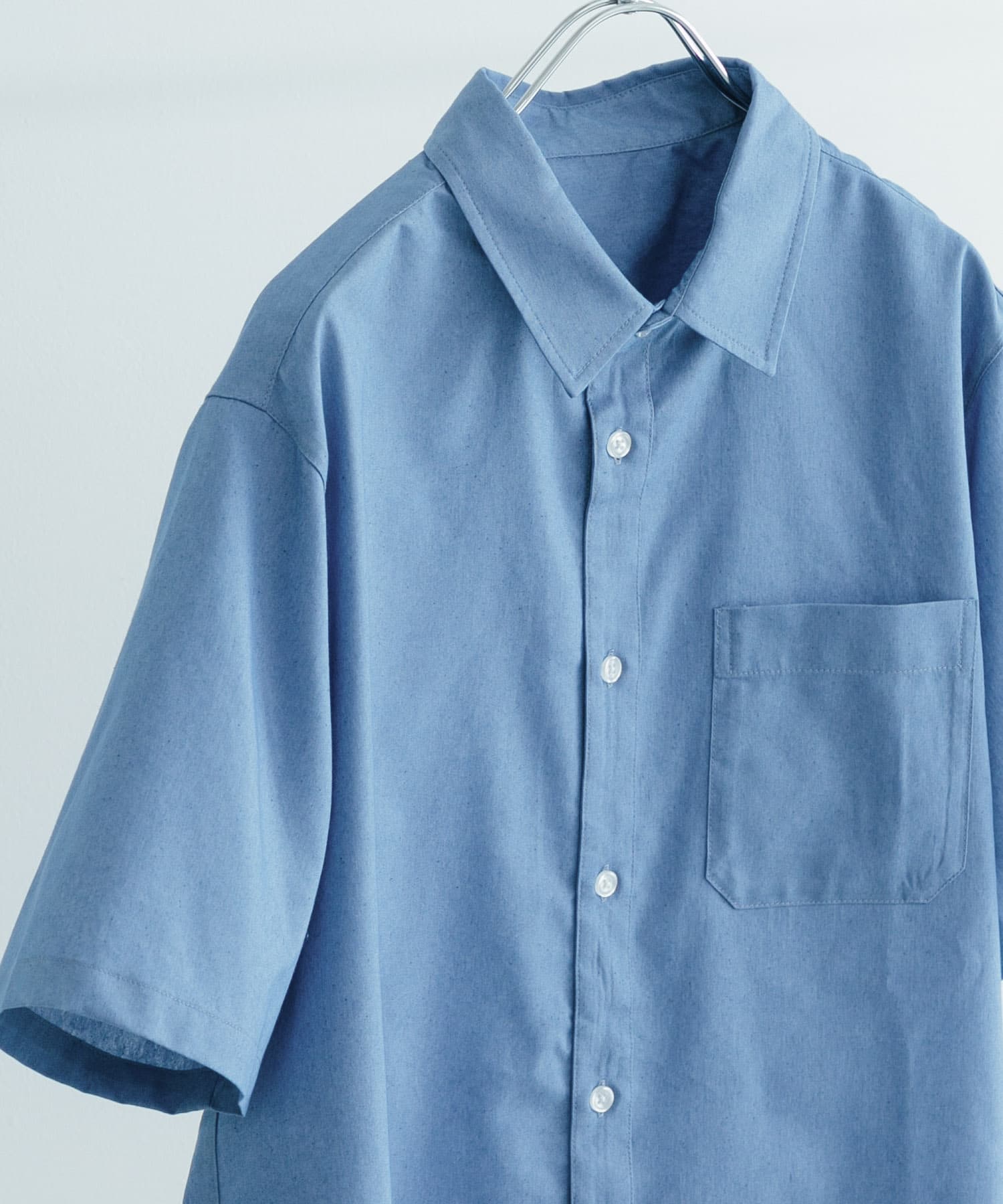 TCインディゴ レギュラーカラー半袖シャツ L.BLUE M