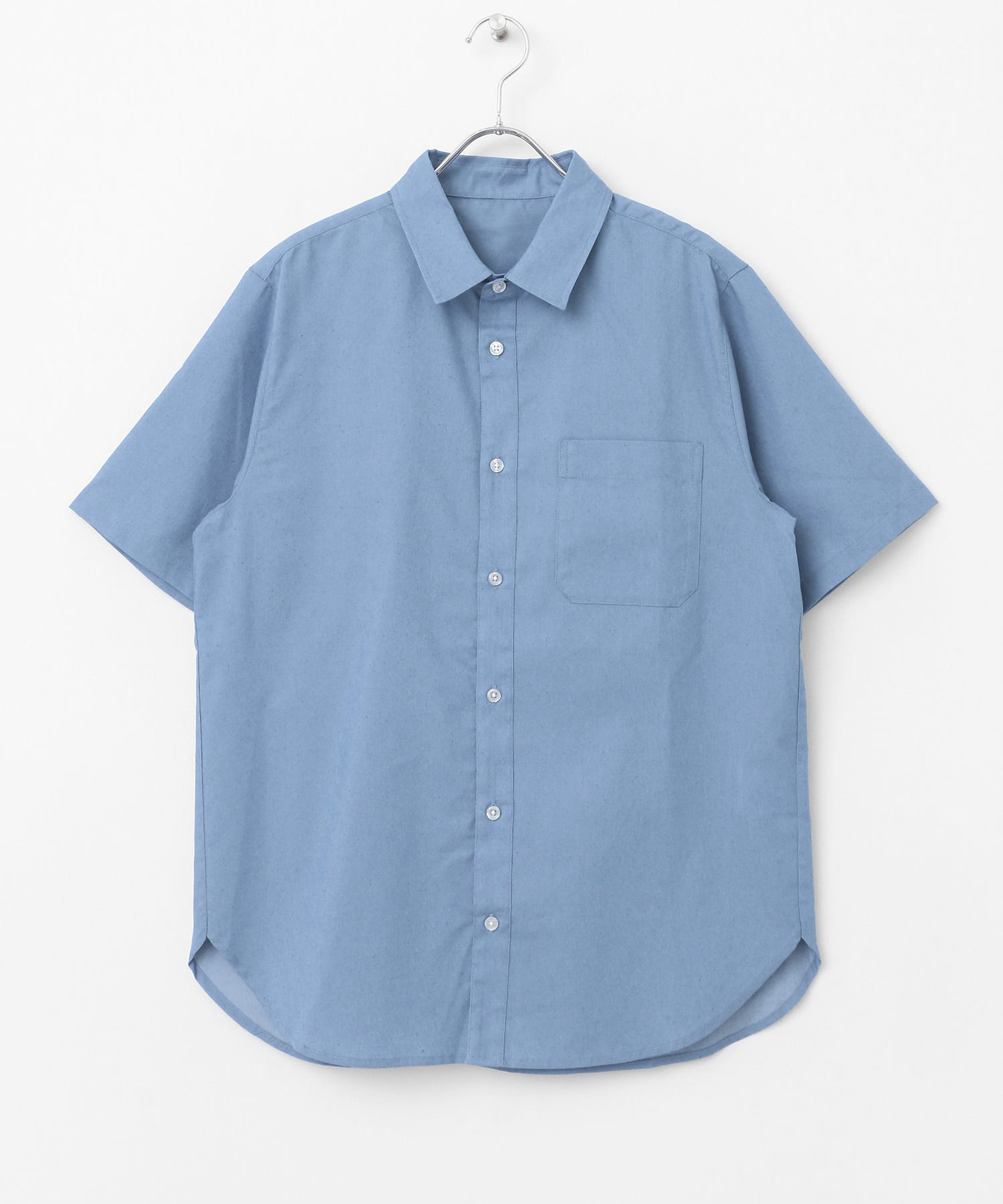 TCインディゴ レギュラーカラー半袖シャツ L.BLUE M