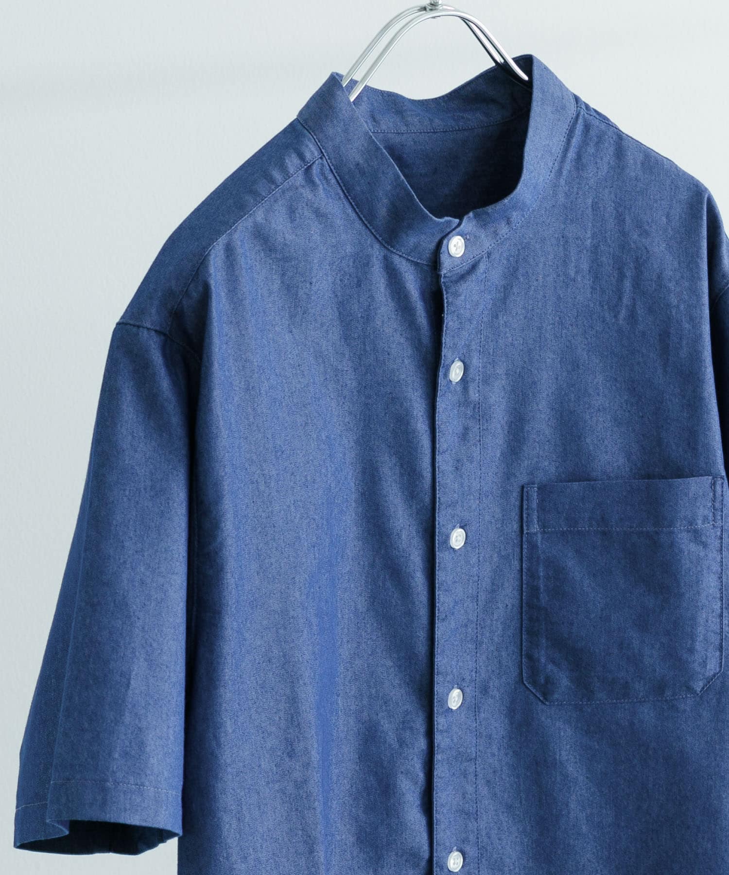 TCインディゴ バンドカラー半袖シャツ BLU M