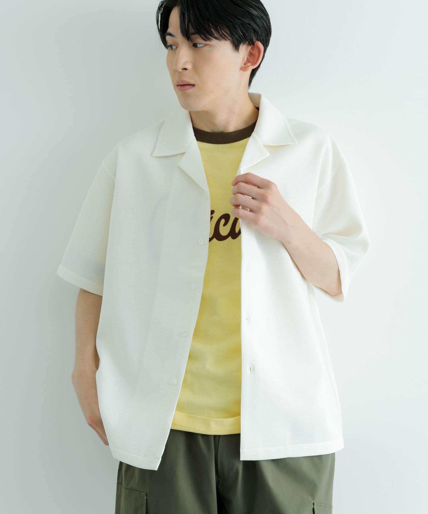 ワッフル オープンカラー 半袖シャツ(L OFF): トップス｜URBAN