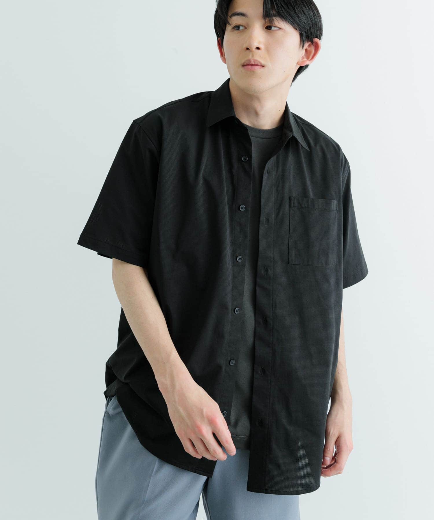 セットアップ対応』吸水速乾 ドットメッシュ 半袖シャツ(M BLK
