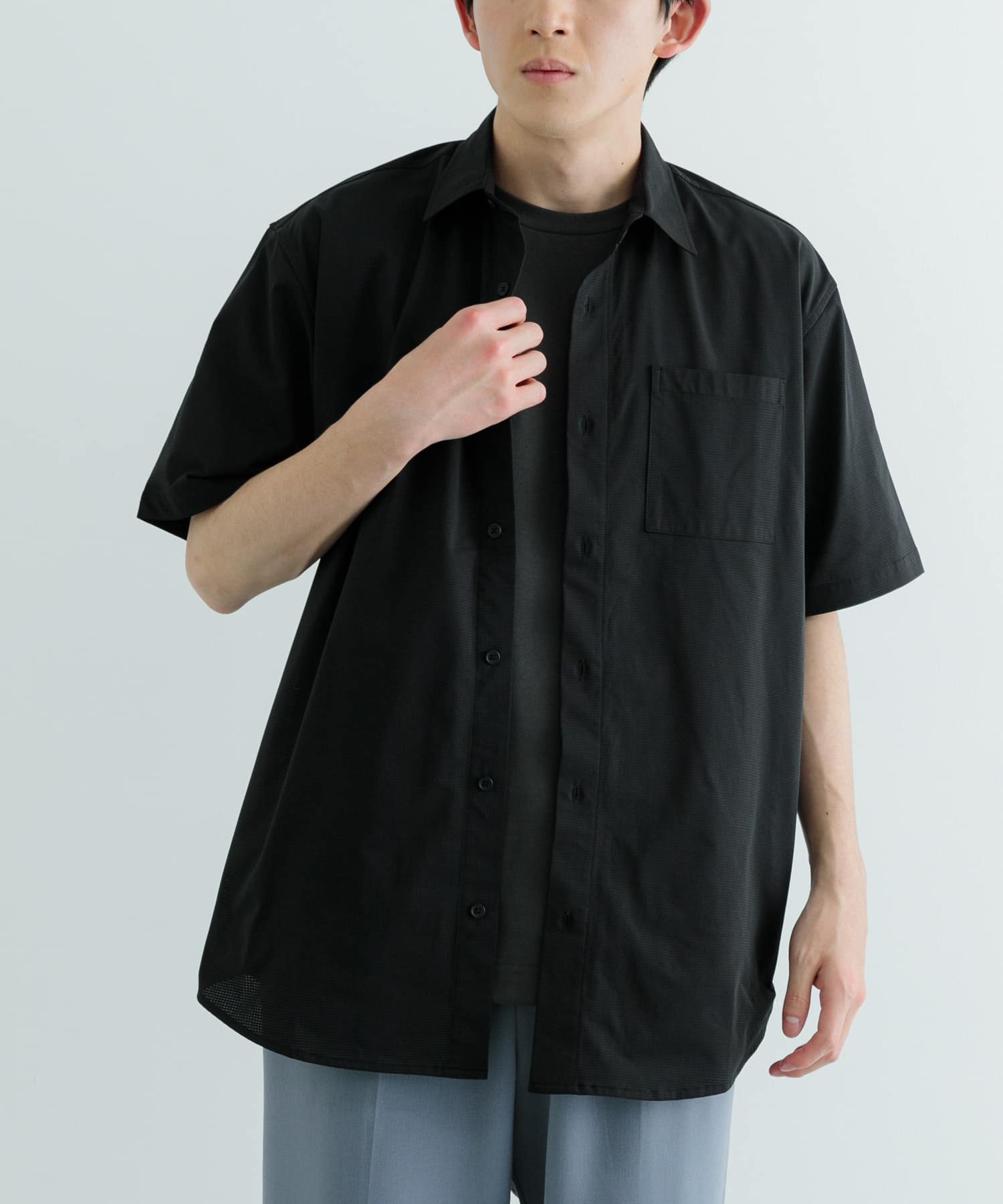 セットアップ対応』吸水速乾 ドットメッシュ 半袖シャツ(L BLK