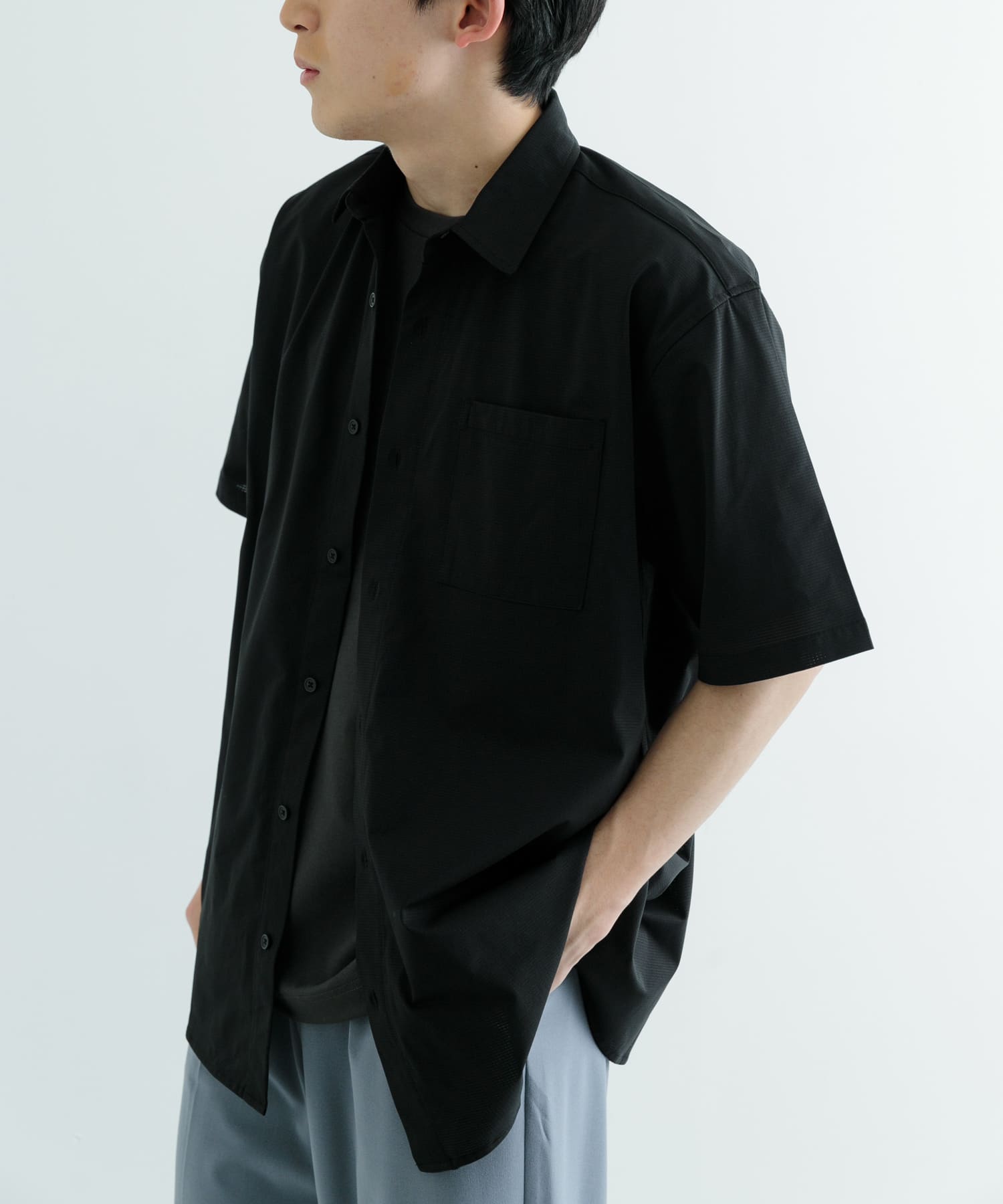 セットアップ対応』吸水速乾 ドットメッシュ 半袖シャツ(L BLK