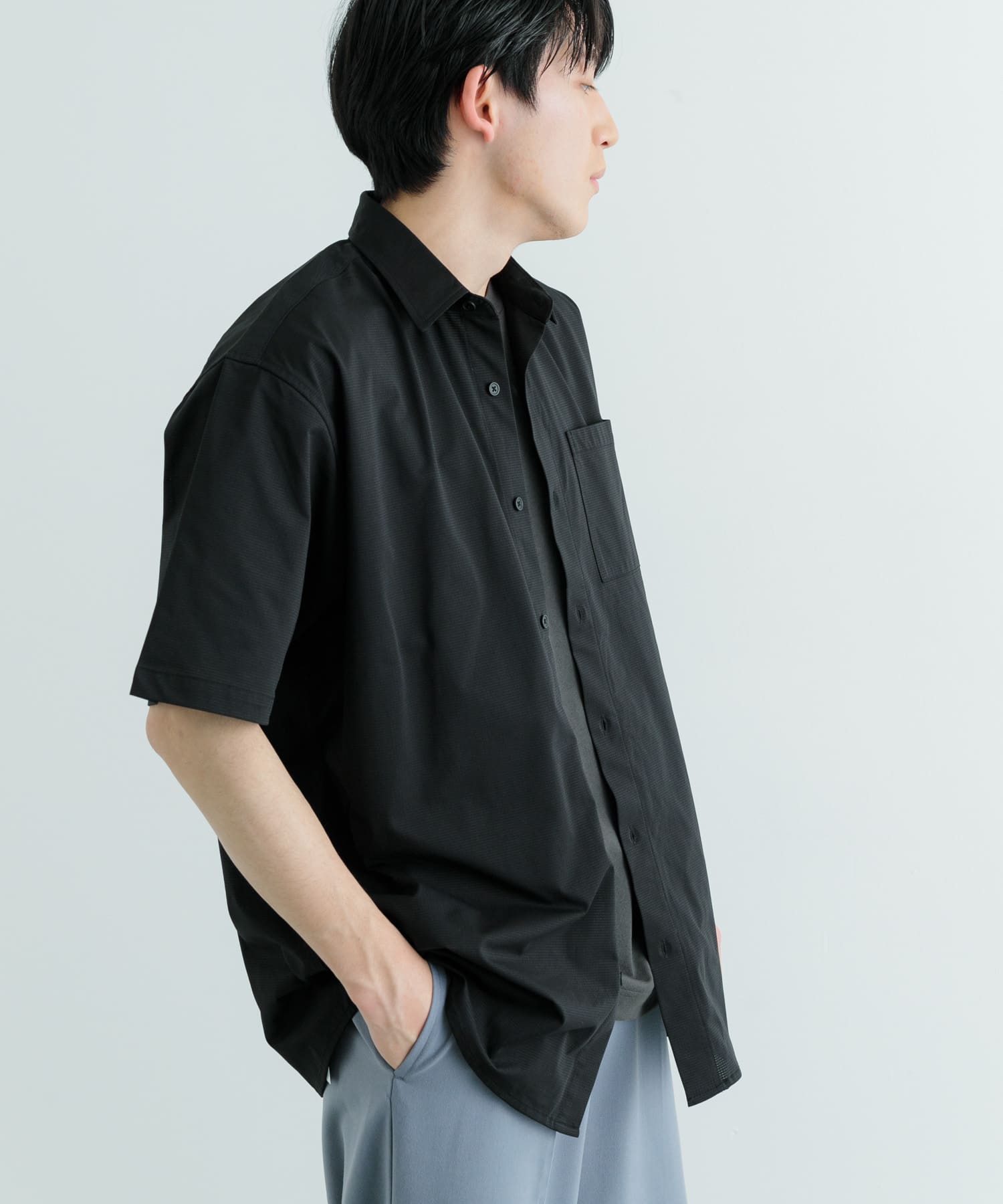 セットアップ対応』吸水速乾 ドットメッシュ 半袖シャツ(L BLK