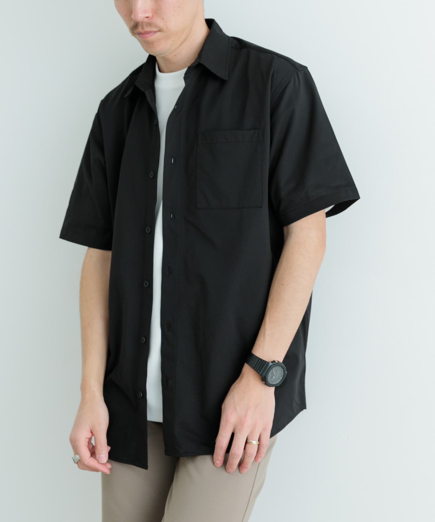 セットアップ対応』吸水速乾 ドットメッシュ 半袖シャツ(L BLK