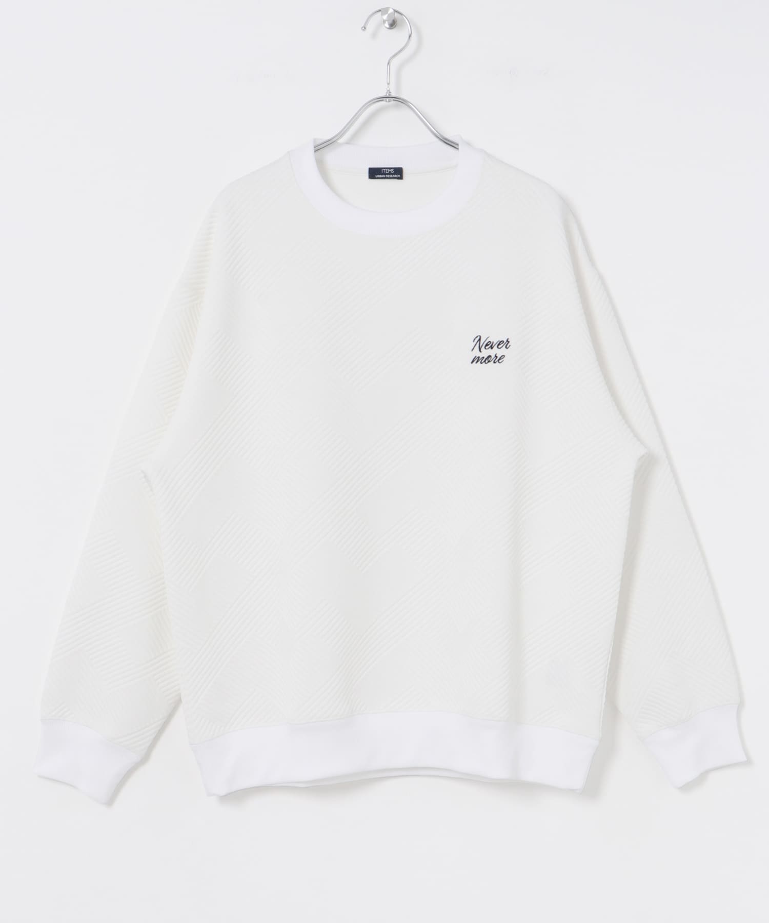 『XLサイズあり』刺繍ジャカードロングスリーブカットソー WHT M