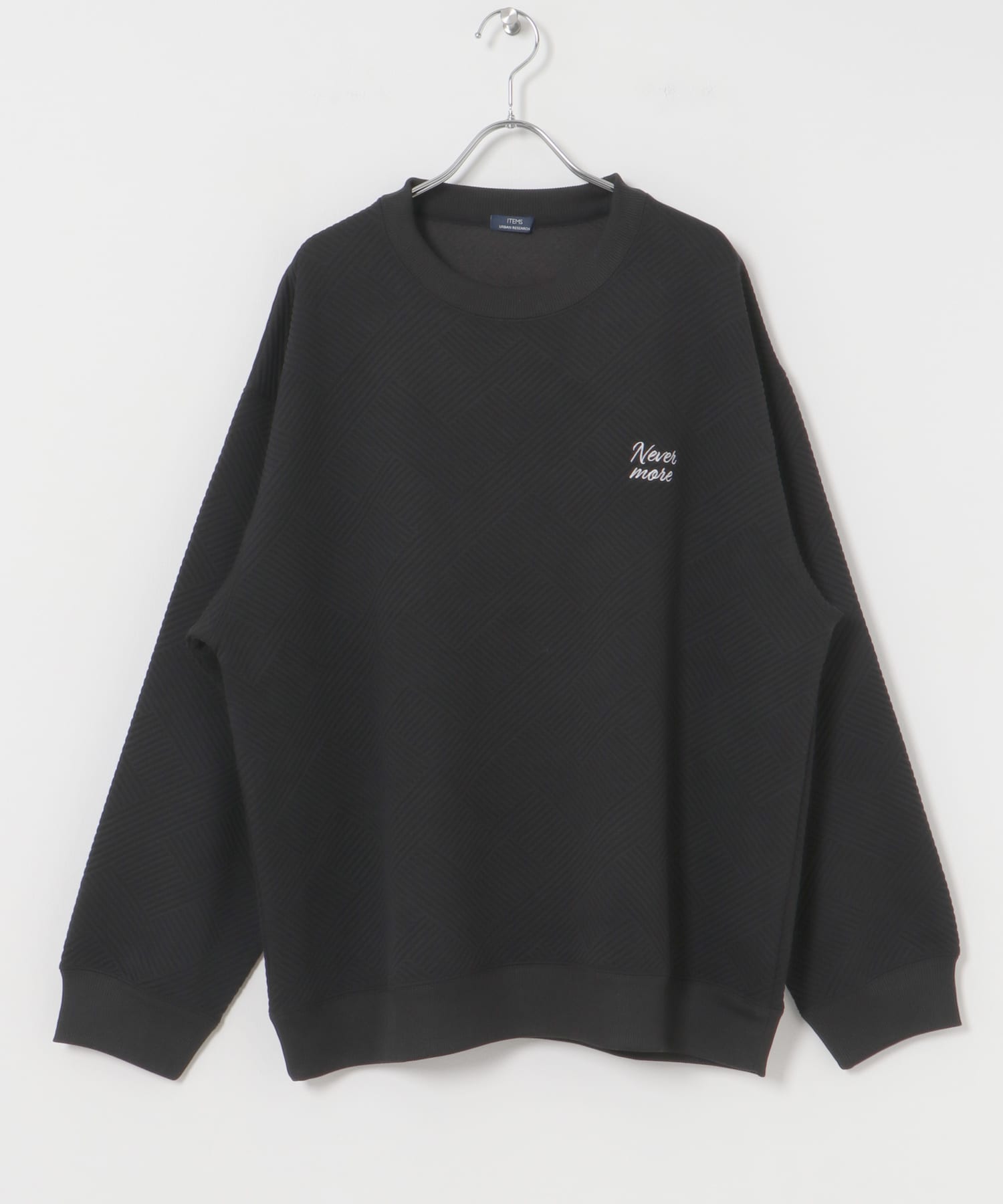『XLサイズあり』刺繍ジャカードロングスリーブカットソー BLK M