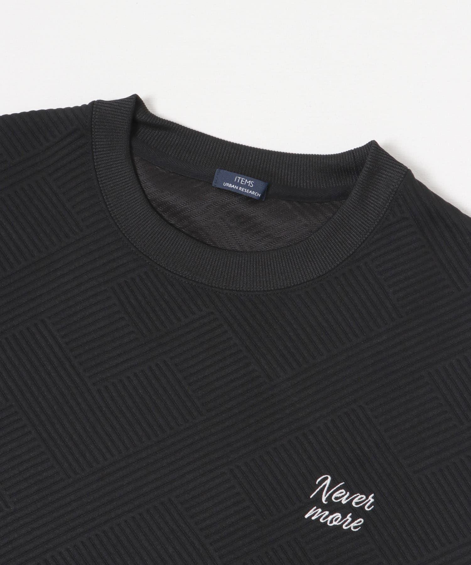 『XLサイズあり』刺繍ジャカードロングスリーブカットソー BLK M