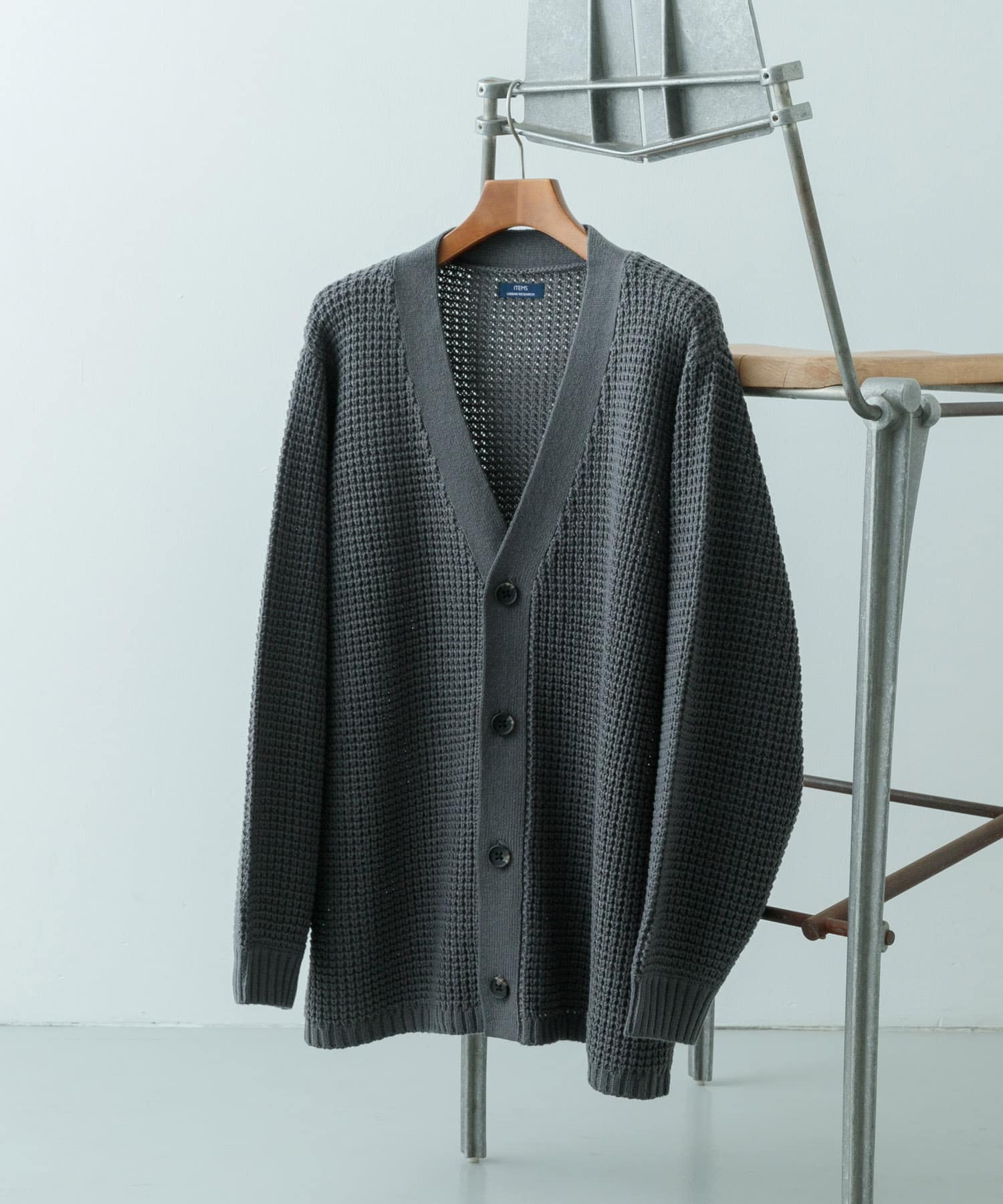 ワッフル編み Vネックニットカーディガン CHA S