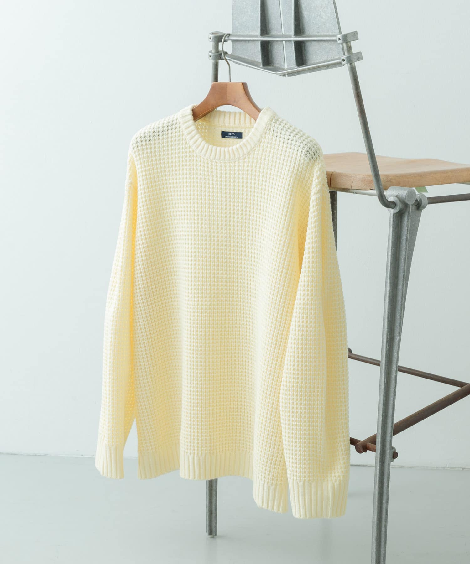 ワッフル編み クルーネックニット